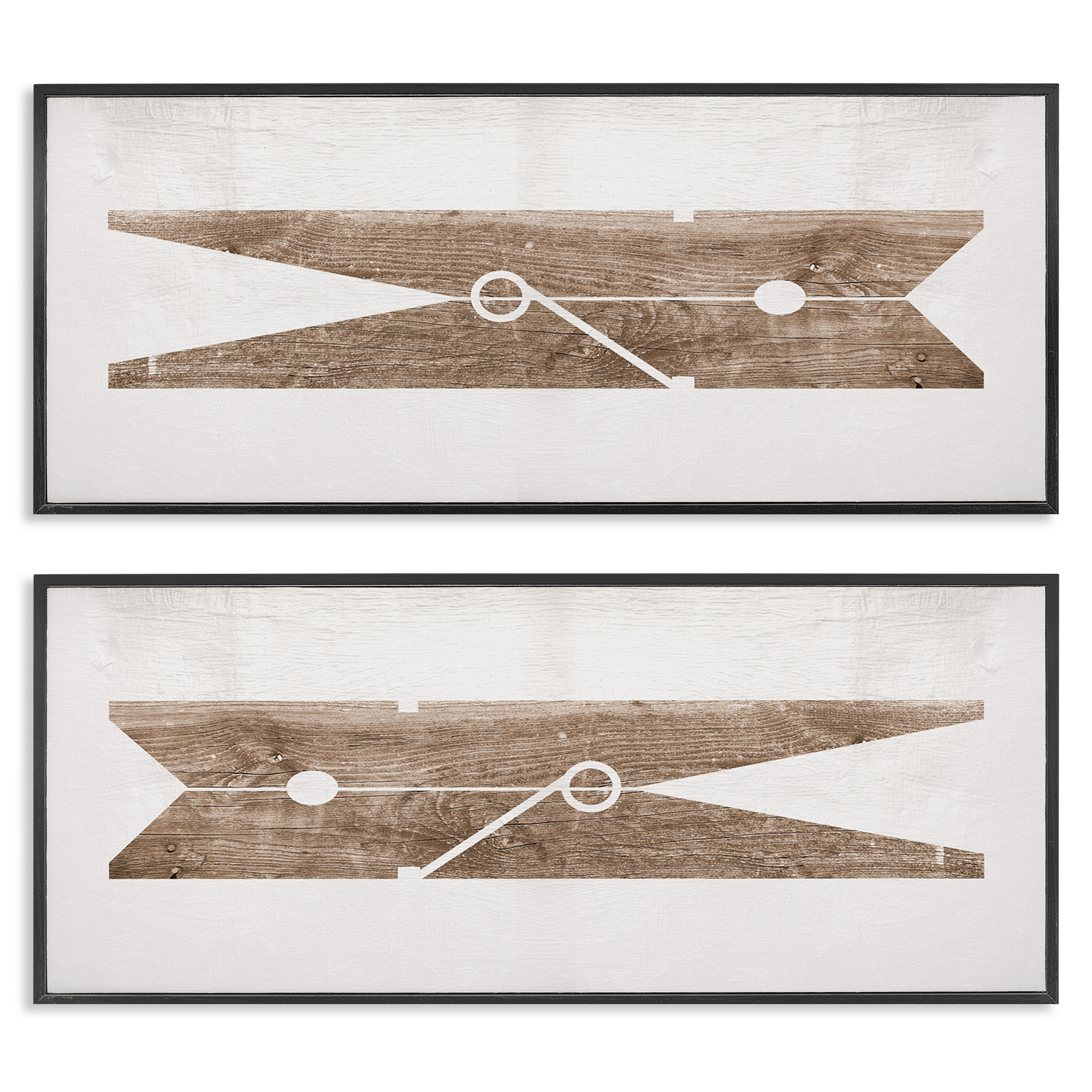 Stupell Industries Minimal Laundry Clothespins Abstract Painting Black Framed Art Print Wall Art, 30 x 13, Set of 2