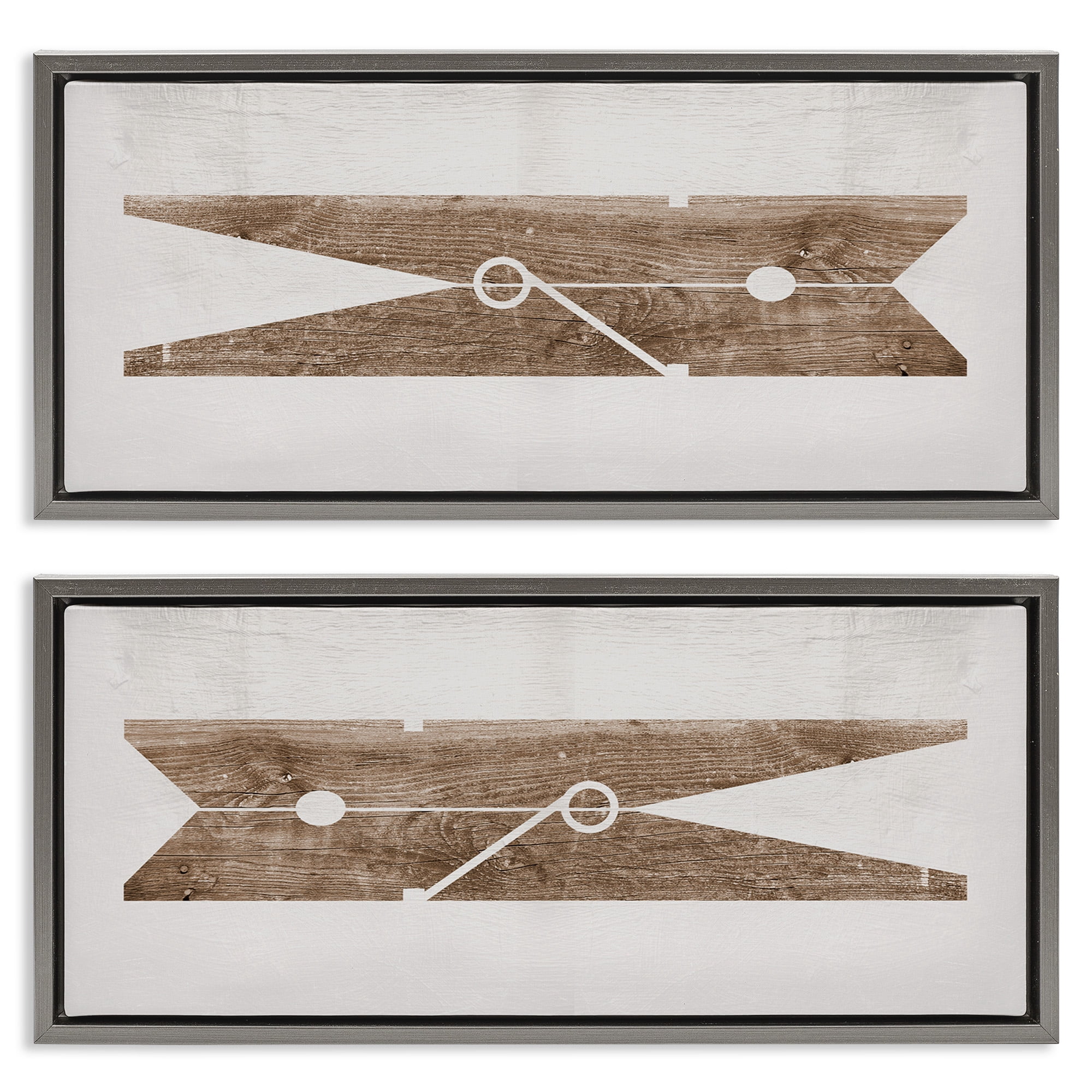 Stupell Industries Minimal Laundry Clothespins Abstract Painting Gray Floater Framed Canvas Art Print Wall Art, 31 x 14, Set of 2