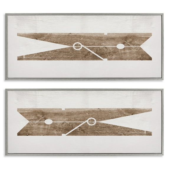 Stupell Industries Minimal Laundry Clothespins Abstract Painting Gray Framed Art Print Wall Art, 30 x 13, Set of 2