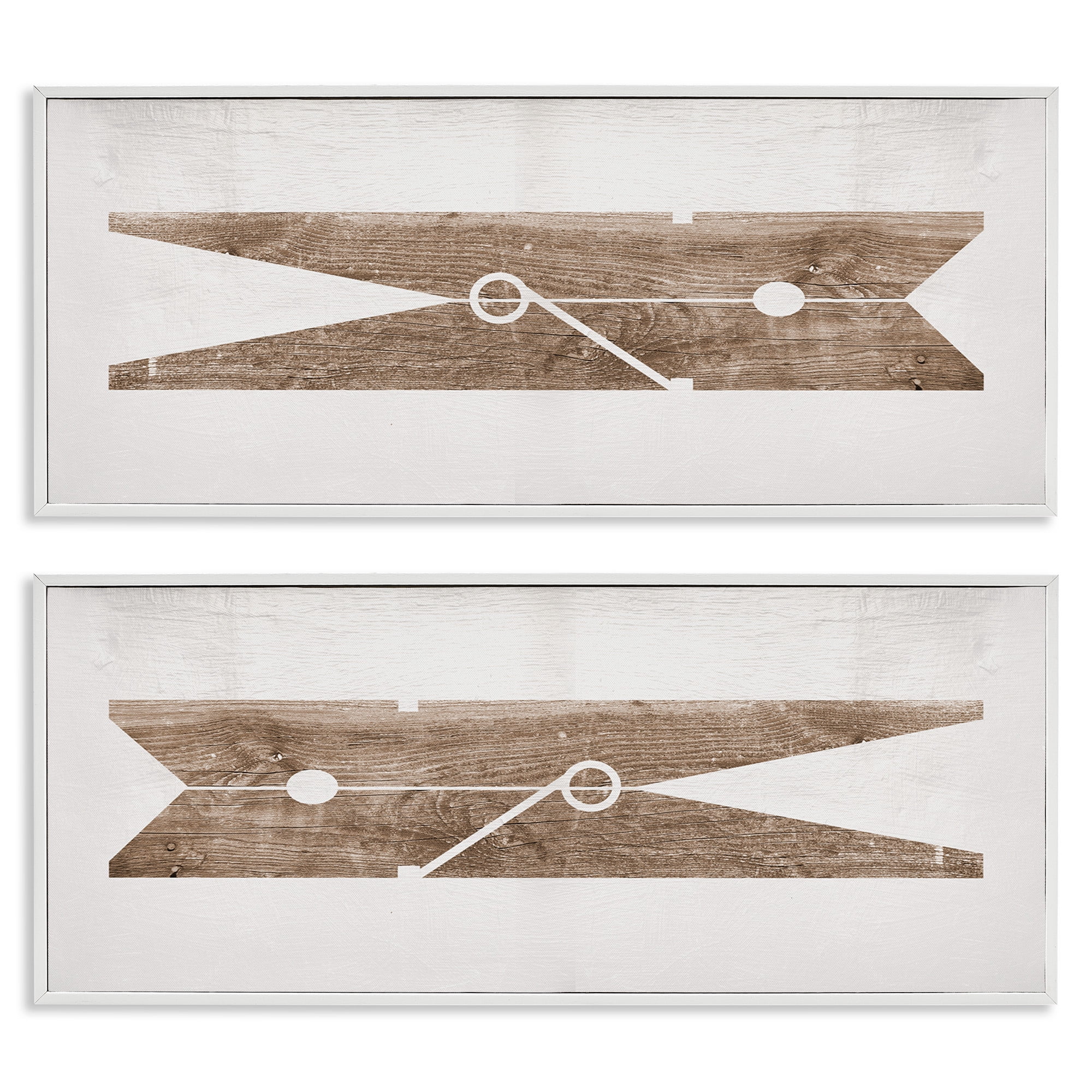 Stupell Industries Minimal Laundry Clothespins Abstract Painting White Framed Art Print Wall Art, 24 x 10, Set of 2