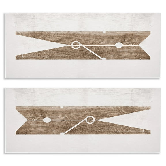 Stupell Industries Minimal Laundry Clothespins Brown White Design Graphic Art Unframed Art Print Wall Art Set of 2, 7x17, by Daphne Polselli