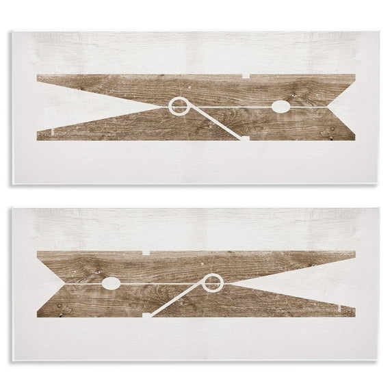 Stupell Industries Minimal Laundry Clothespins Brown White Design Graphic Art Unframed Art Print Wall Art Set of 2, 7x17, by Daphne Polselli