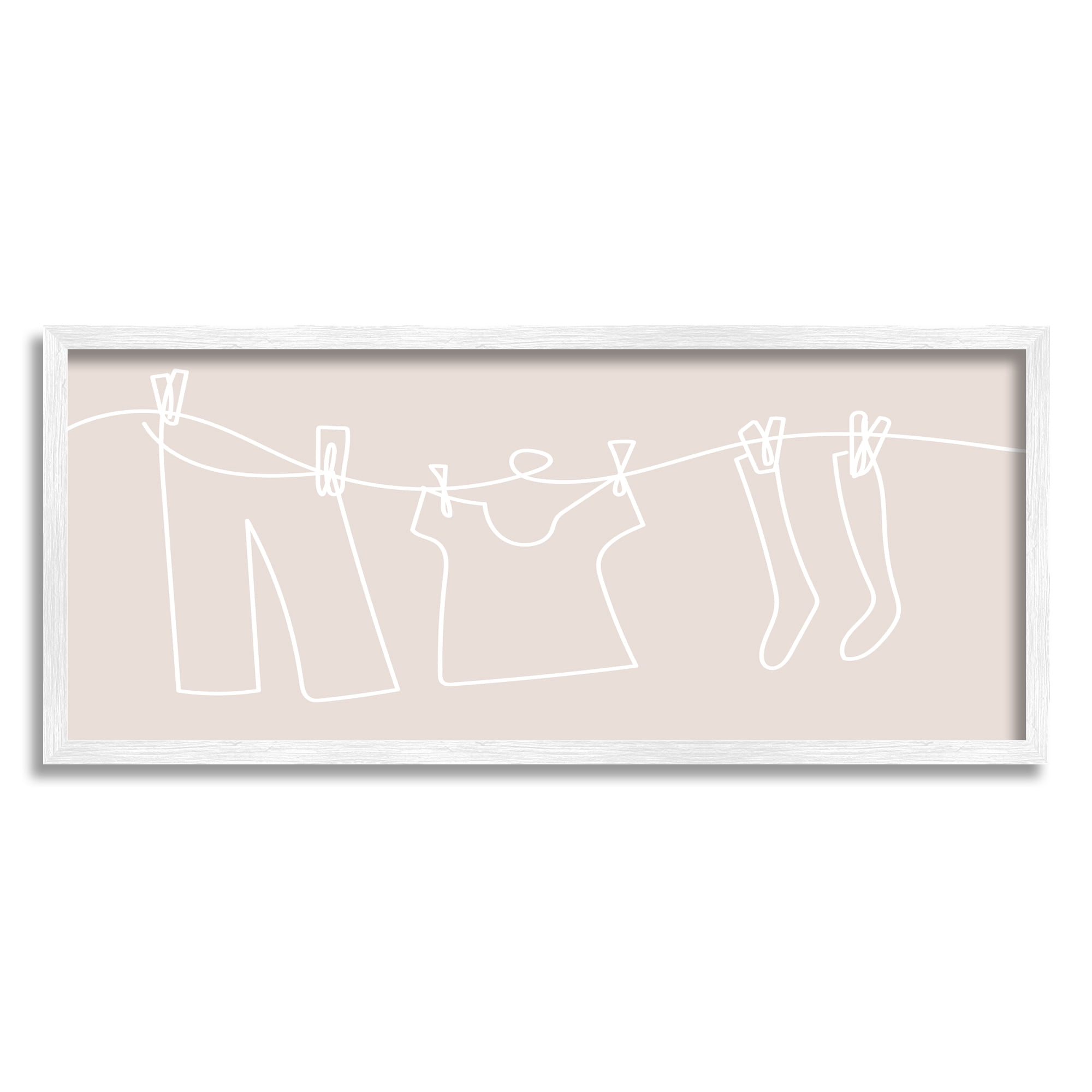 Stupell Industries Minimal Laundry Doodle Abstract Painting White Framed Art Print Wall Art, 30 x 13