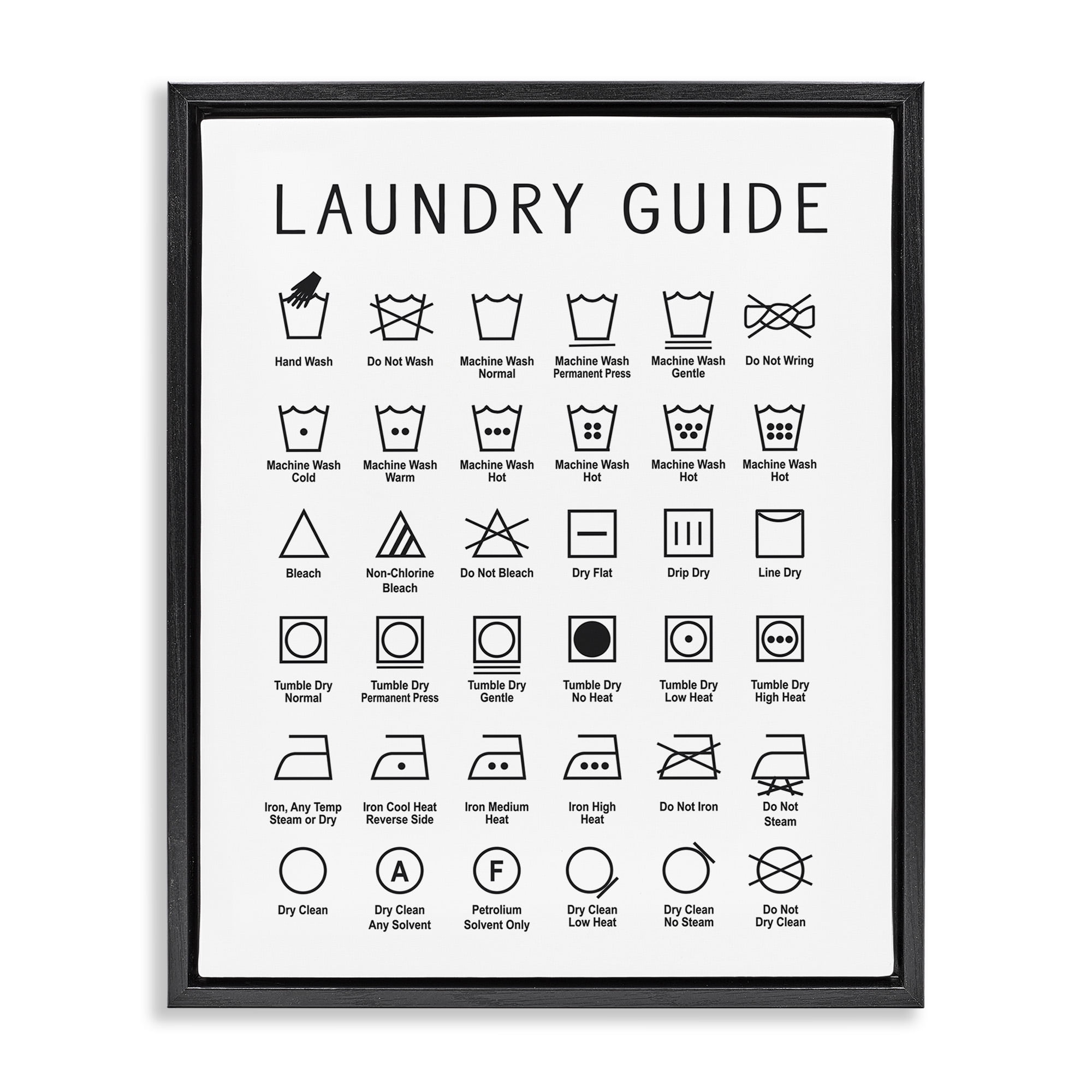 Stupell Industries Minimal Laundry Guide Chart Abstract Painting Black Floater Framed Canvas Art Print Wall Art, 17 x 21