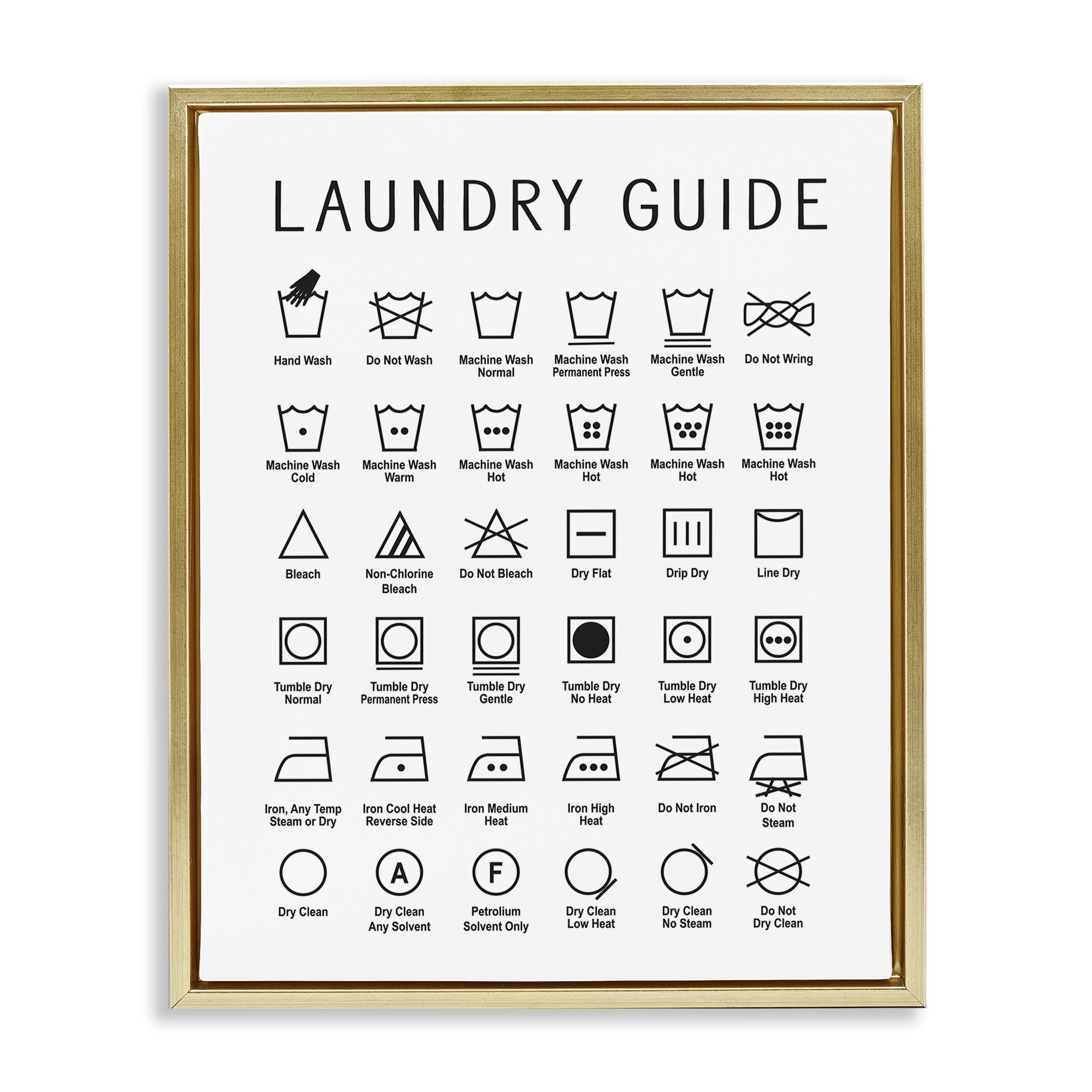 Stupell Industries Minimal Laundry Guide Chart Abstract Painting Gold Floater Framed Canvas Art Print Wall Art, 25 x 31