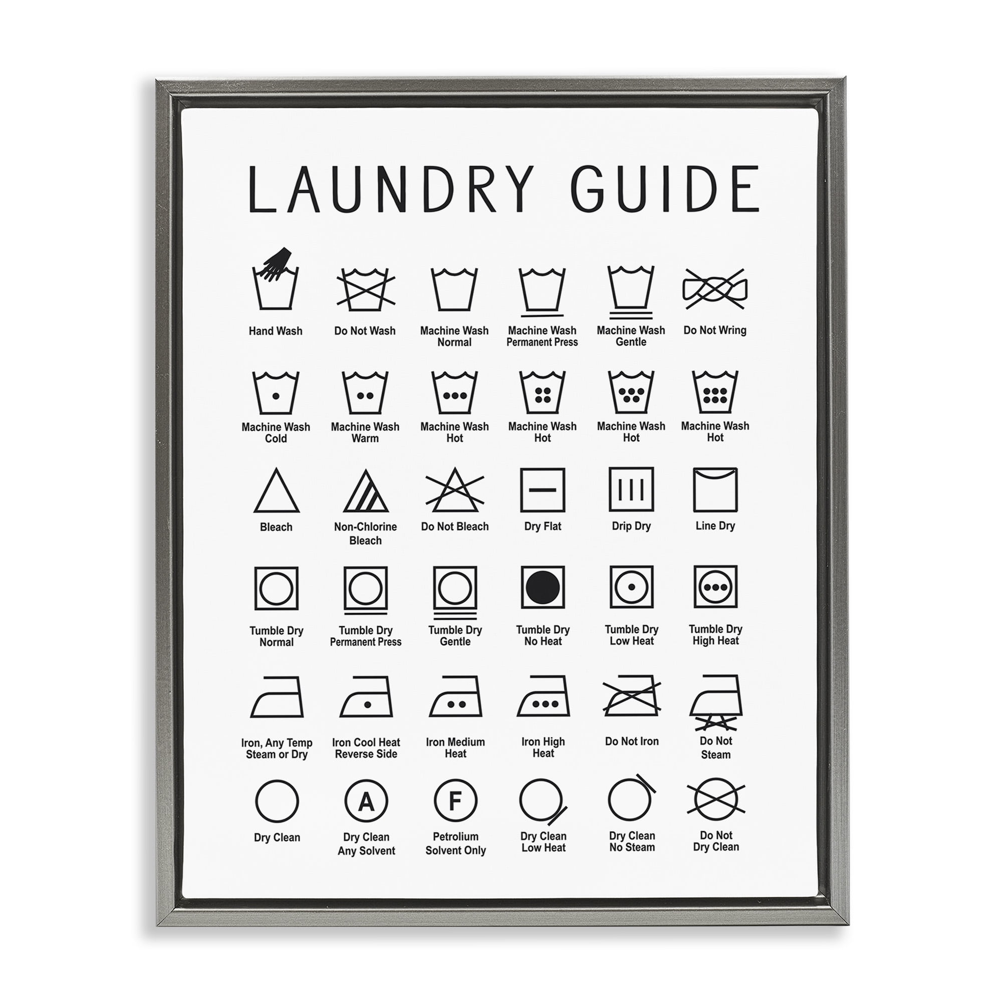 Stupell Industries Minimal Laundry Guide Chart Abstract Painting Gray Floater Framed Canvas Art Print Wall Art, 17 x 21