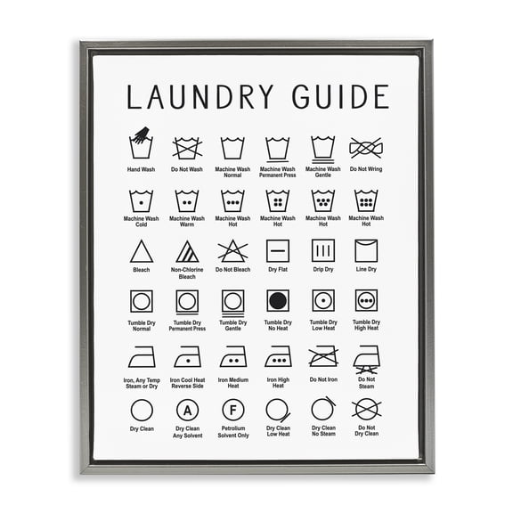 Stupell Industries Minimal Laundry Guide Chart Abstract Painting Gray Floater Framed Canvas Art Print Wall Art, 25 x 31