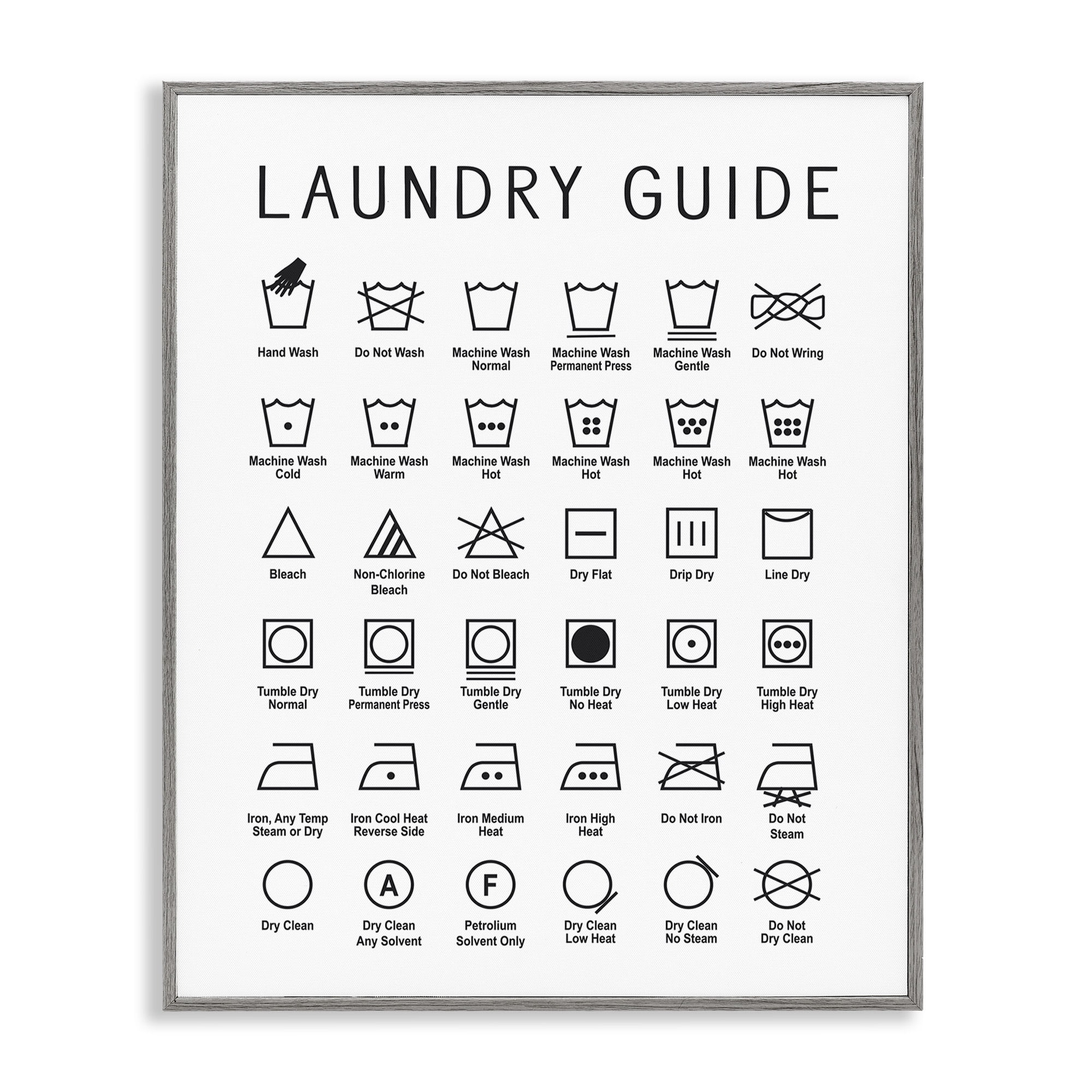 Stupell Industries Minimal Laundry Guide Chart Abstract Painting Gray Framed Art Print Wall Art, 24 x 30