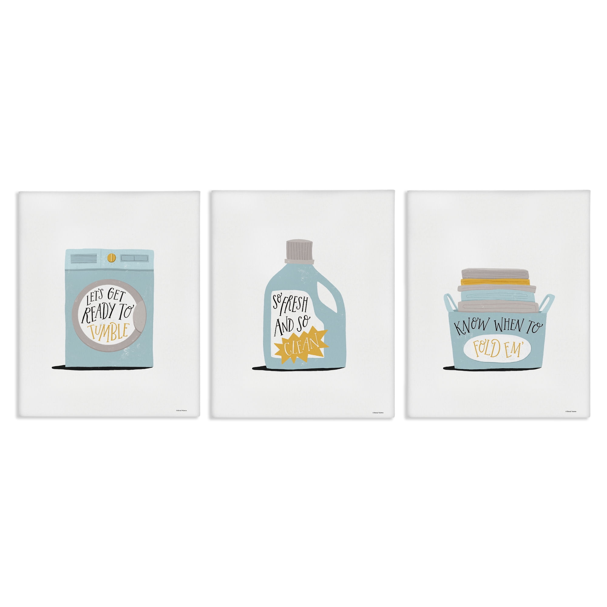 Stupell Industries Minimal Laundry Phrases Bath & Laundry Painting Wrapped Canvas Art Print Wall Art, 16 x 20, Set of 3