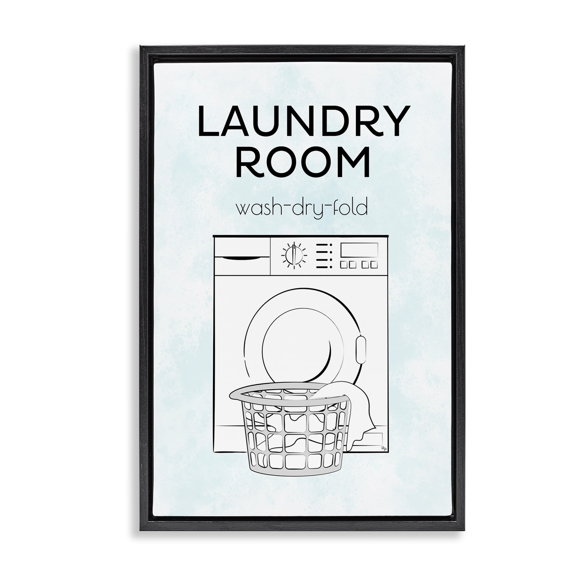 Stupell Industries Minimal Laundry Wash Dry Fold Bath & Laundry Painting Black Floater Framed Canvas Art Print Wall Art, 17 x 25
