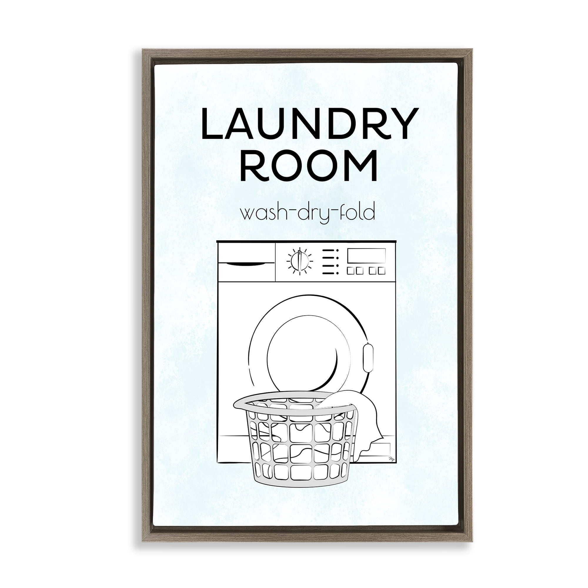 Stupell Industries Minimal Laundry Wash Dry Fold Bath & Laundry Painting Brown Floater Framed Canvas Art Print Wall Art, 17 x 25