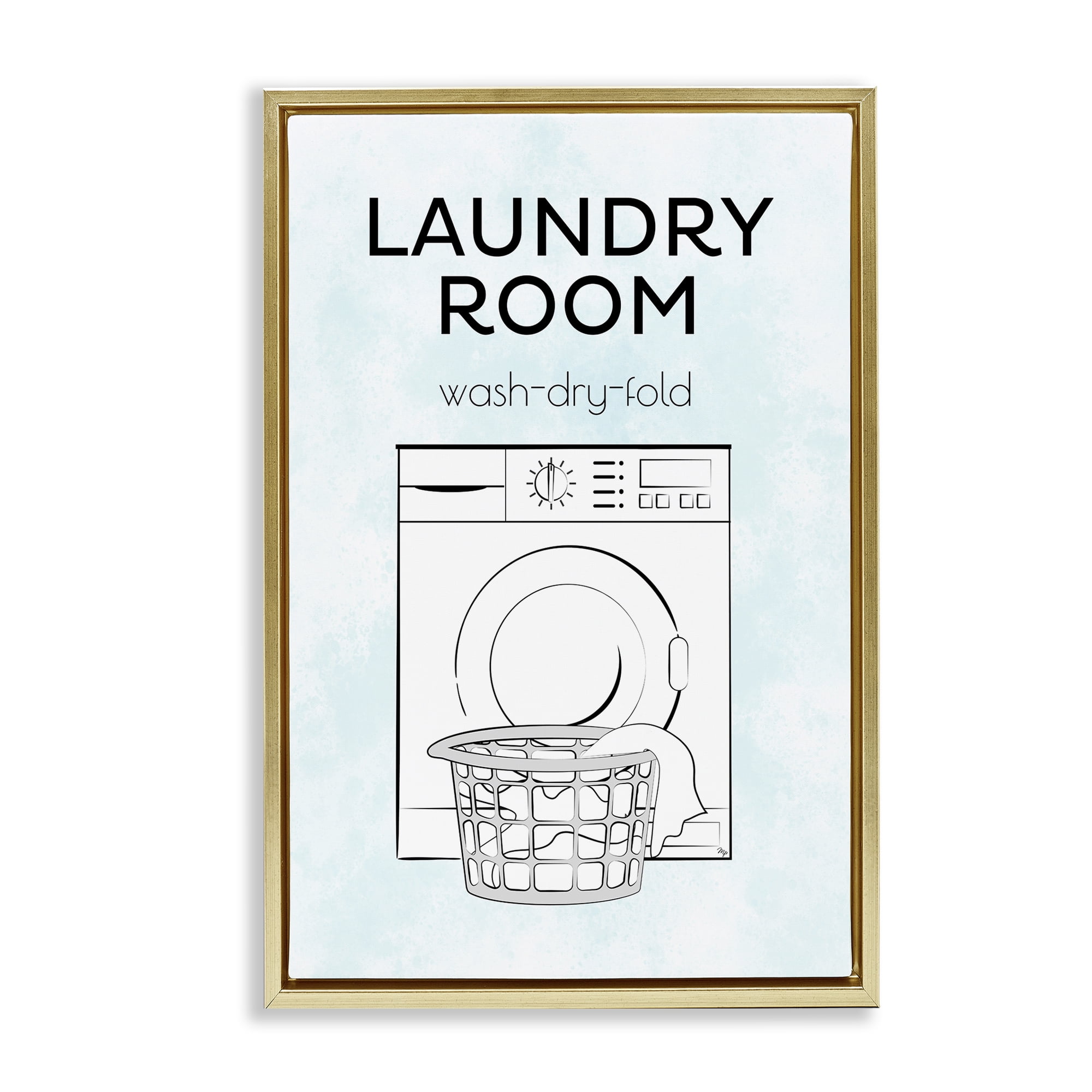 Stupell Industries Minimal Laundry Wash Dry Fold Bath & Laundry Painting Gold Floater Framed Canvas Art Print Wall Art, 17 x 25