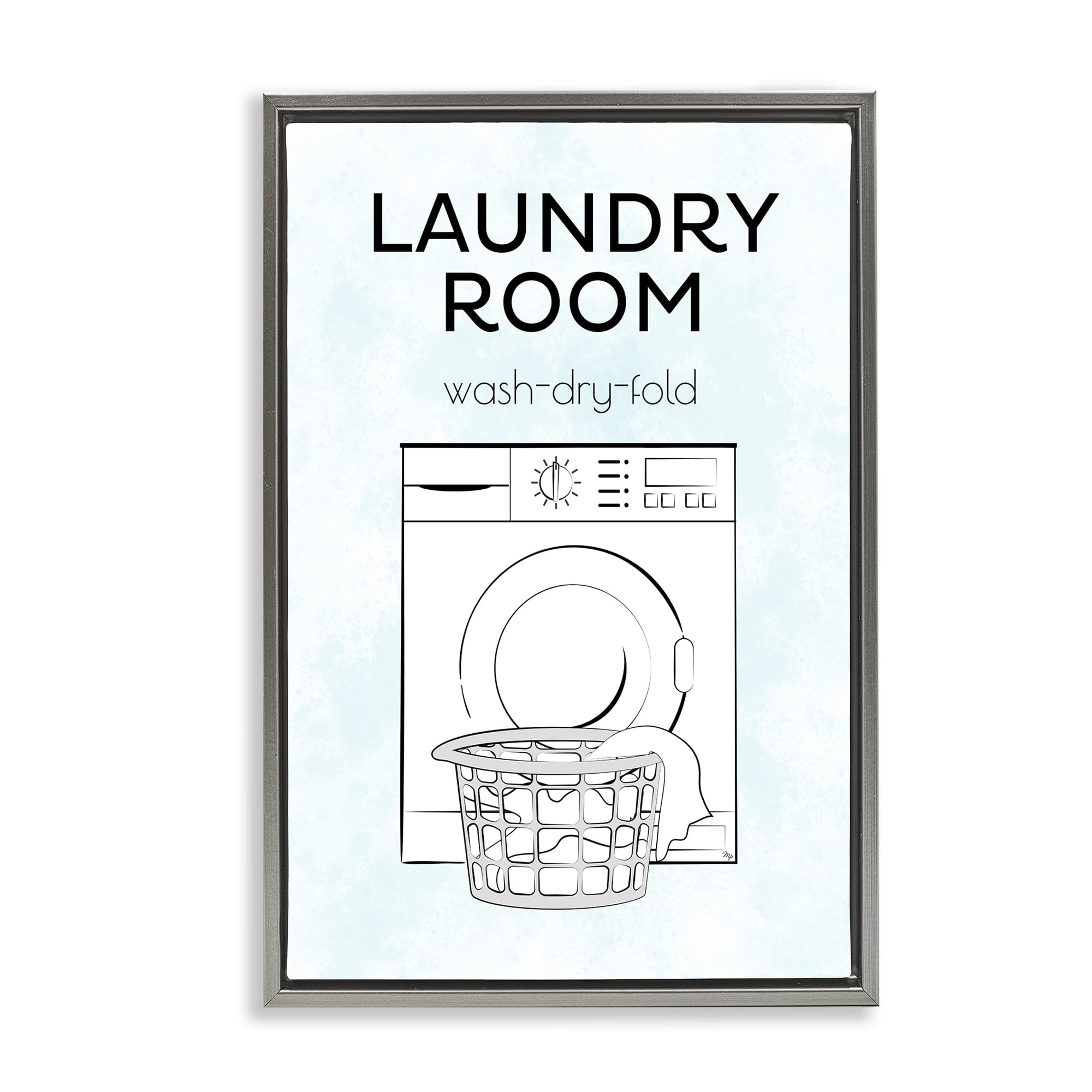 Stupell Industries Minimal Laundry Wash Dry Fold Bath & Laundry Painting Gray Floater Framed Canvas Art Print Wall Art, 21 x 31