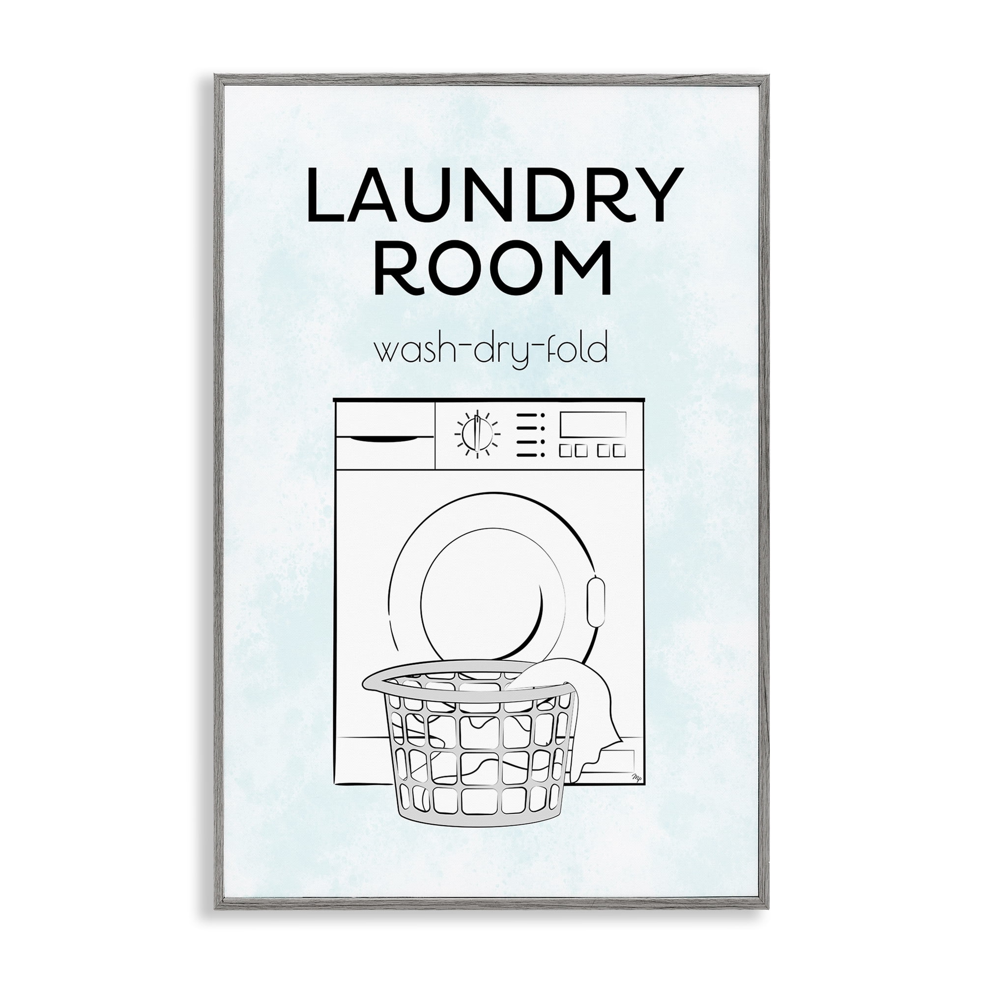 Stupell Industries Minimal Laundry Wash Dry Fold Bath & Laundry Painting Gray Framed Art Print Wall Art, 12 x 18