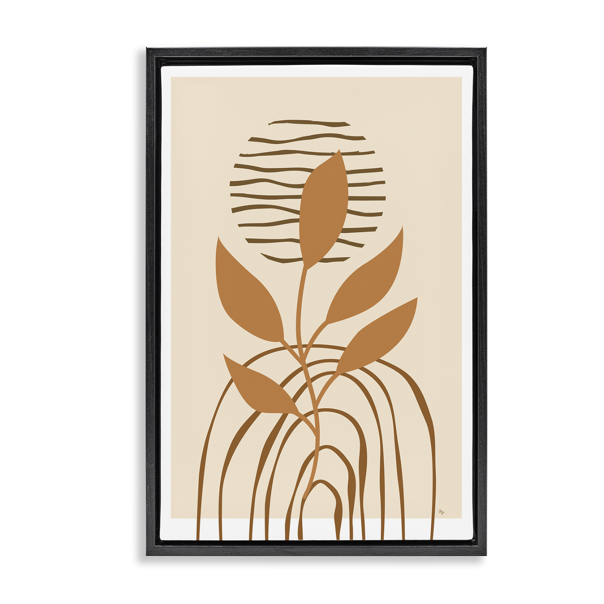 Stupell Industries Minimal Leaf Sprig Botanical & Floral Painting Black Floater Framed Canvas Art Print Wall Art, 21 x 31