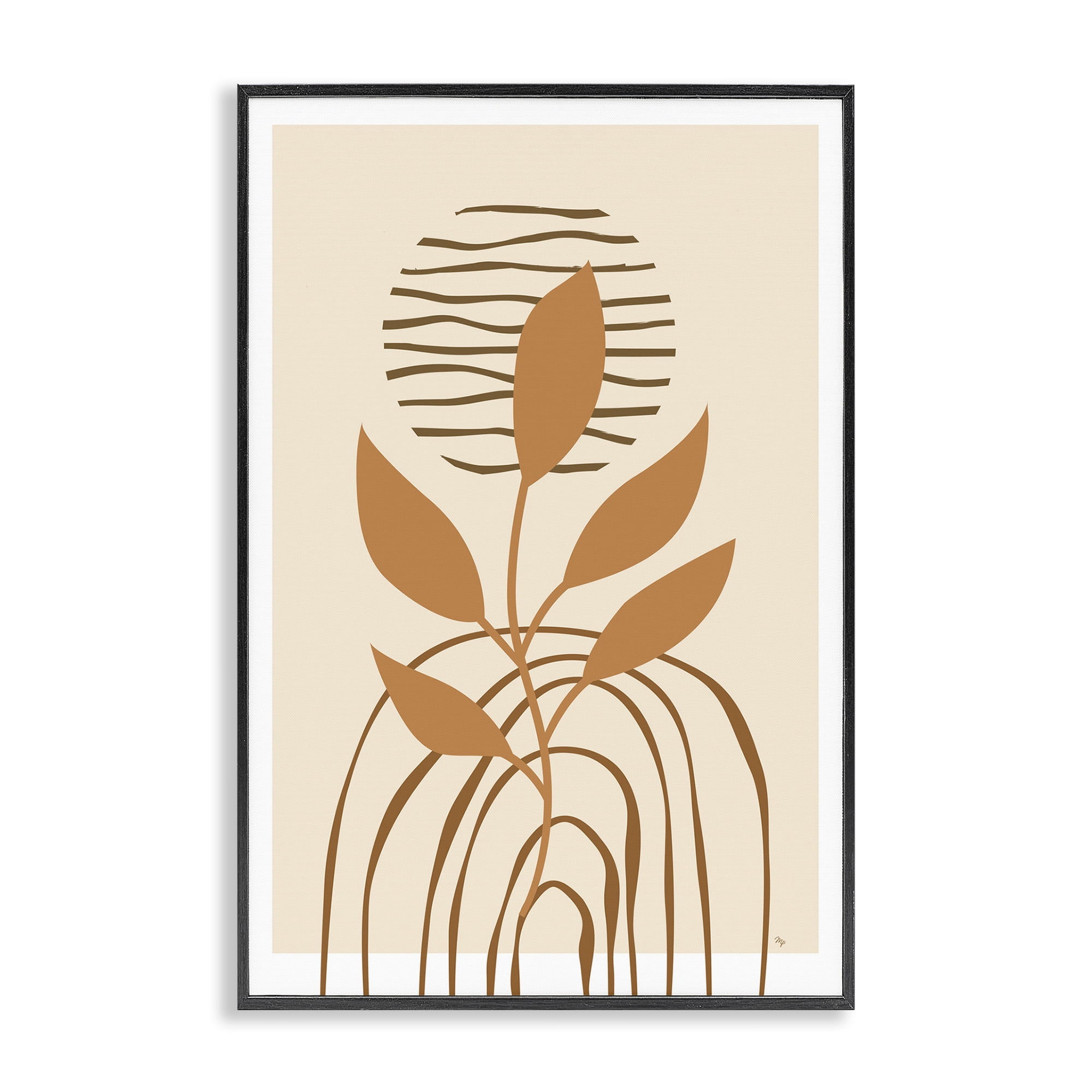 Stupell Industries Minimal Leaf Sprig Botanical & Floral Painting Black Framed Art Print Wall Art, 16 x 24