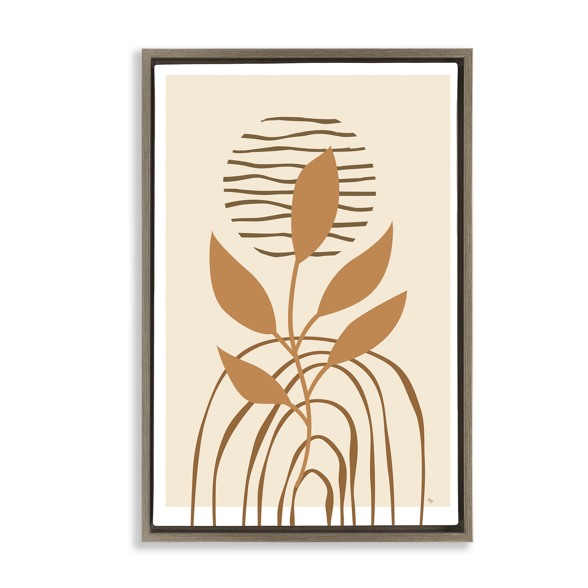 Stupell Industries Minimal Leaf Sprig Botanical & Floral Painting Brown Floater Framed Canvas Art Print Wall Art, 17 x 25
