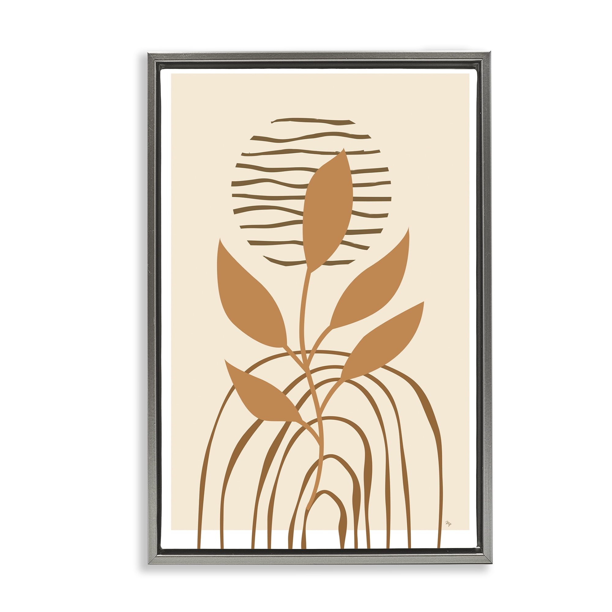 Stupell Industries Minimal Leaf Sprig Botanical & Floral Painting Gray Floater Framed Canvas Art Print Wall Art, 17 x 25