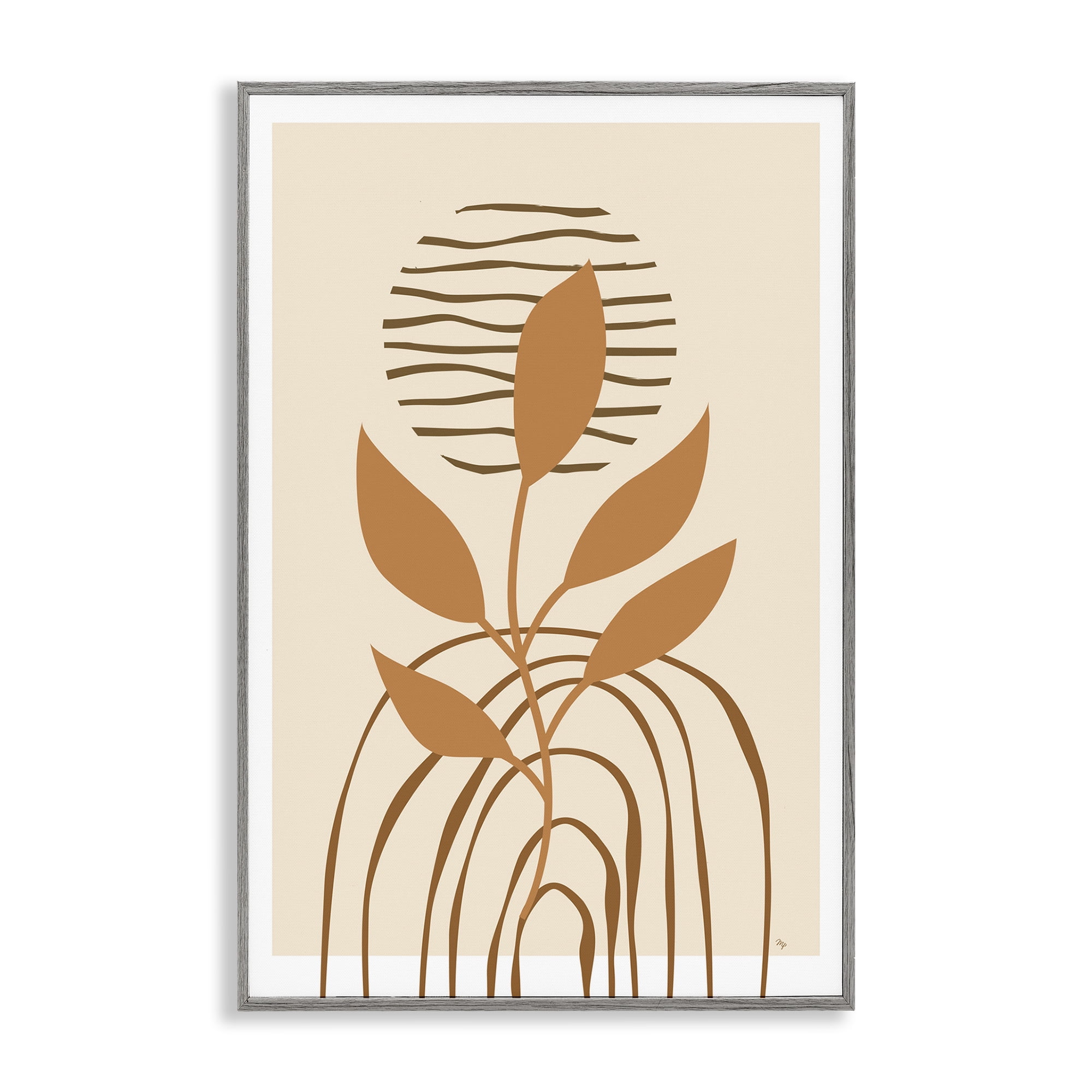 Stupell Industries Minimal Leaf Sprig Botanical & Floral Painting Gray Framed Art Print Wall Art, 12 x 18