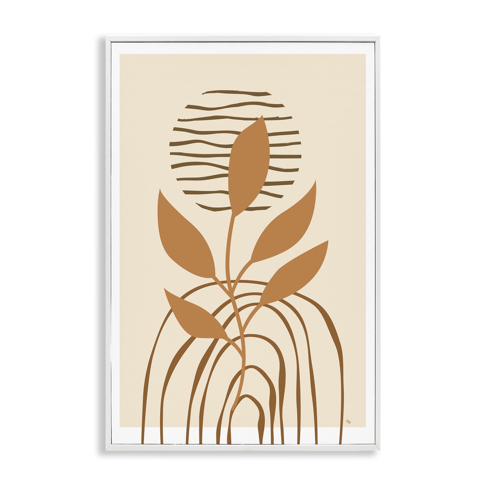 Stupell Industries Minimal Leaf Sprig Botanical & Floral Painting White Framed Art Print Wall Art, 16 x 24