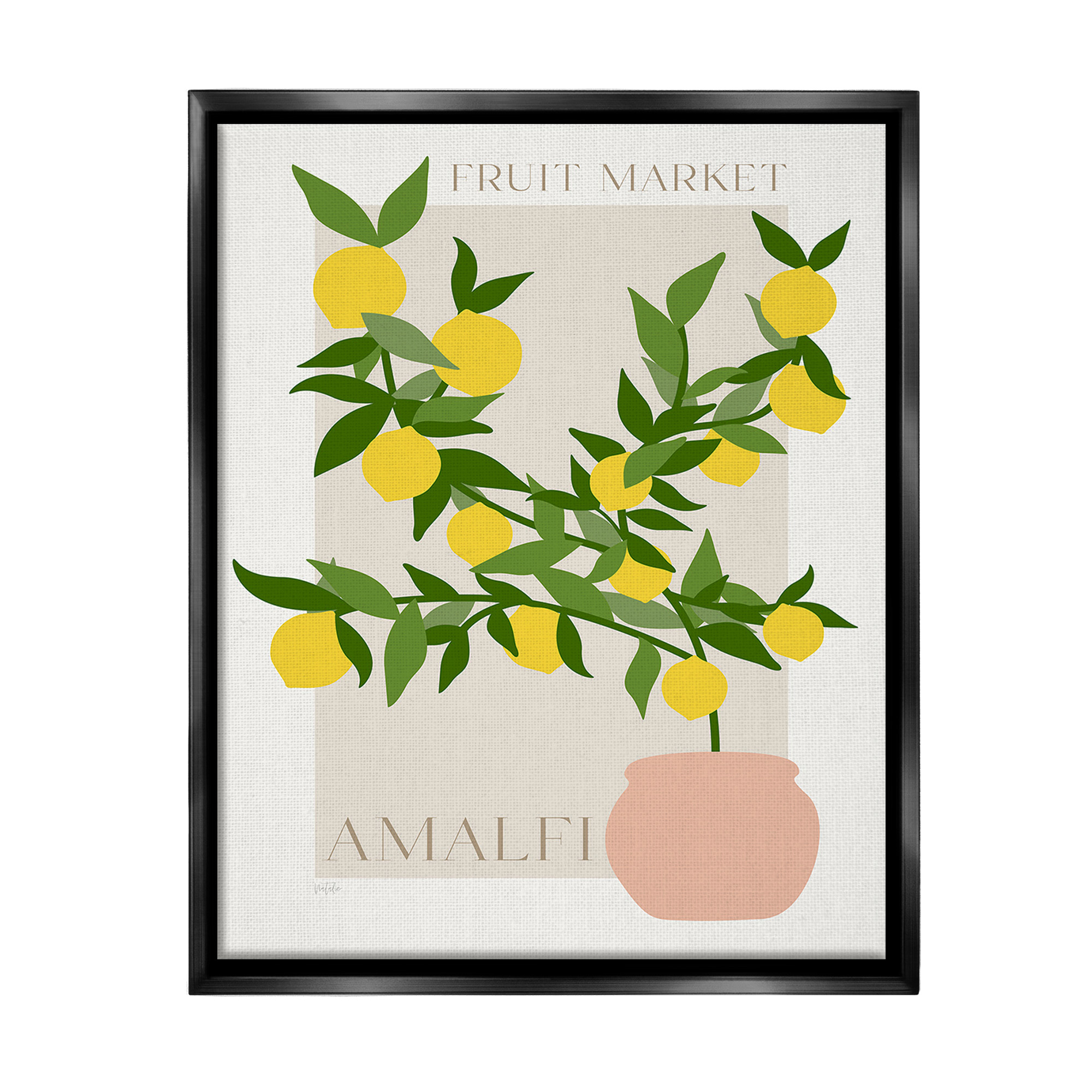 Stupell Industries Minimal Lemon Branch Food & Beverage Painting Black Floater Framed Canvas Art Print Wall Art, 17 x 21