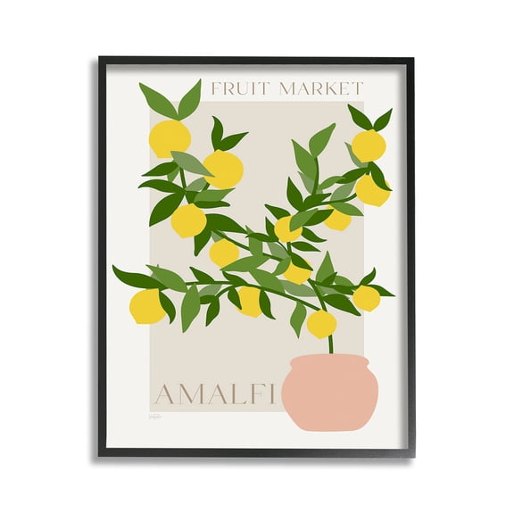 Stupell Industries Minimal Lemon Branch Food & Beverage Painting Black Framed Art Print Wall Art, 11 x 14