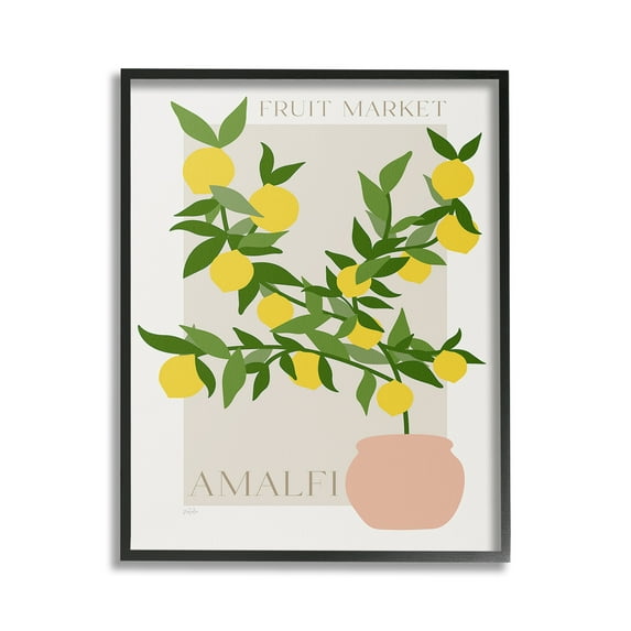 Stupell Industries Minimal Lemon Branch Food & Beverage Painting Black Framed Art Print Wall Art, 24 x 30