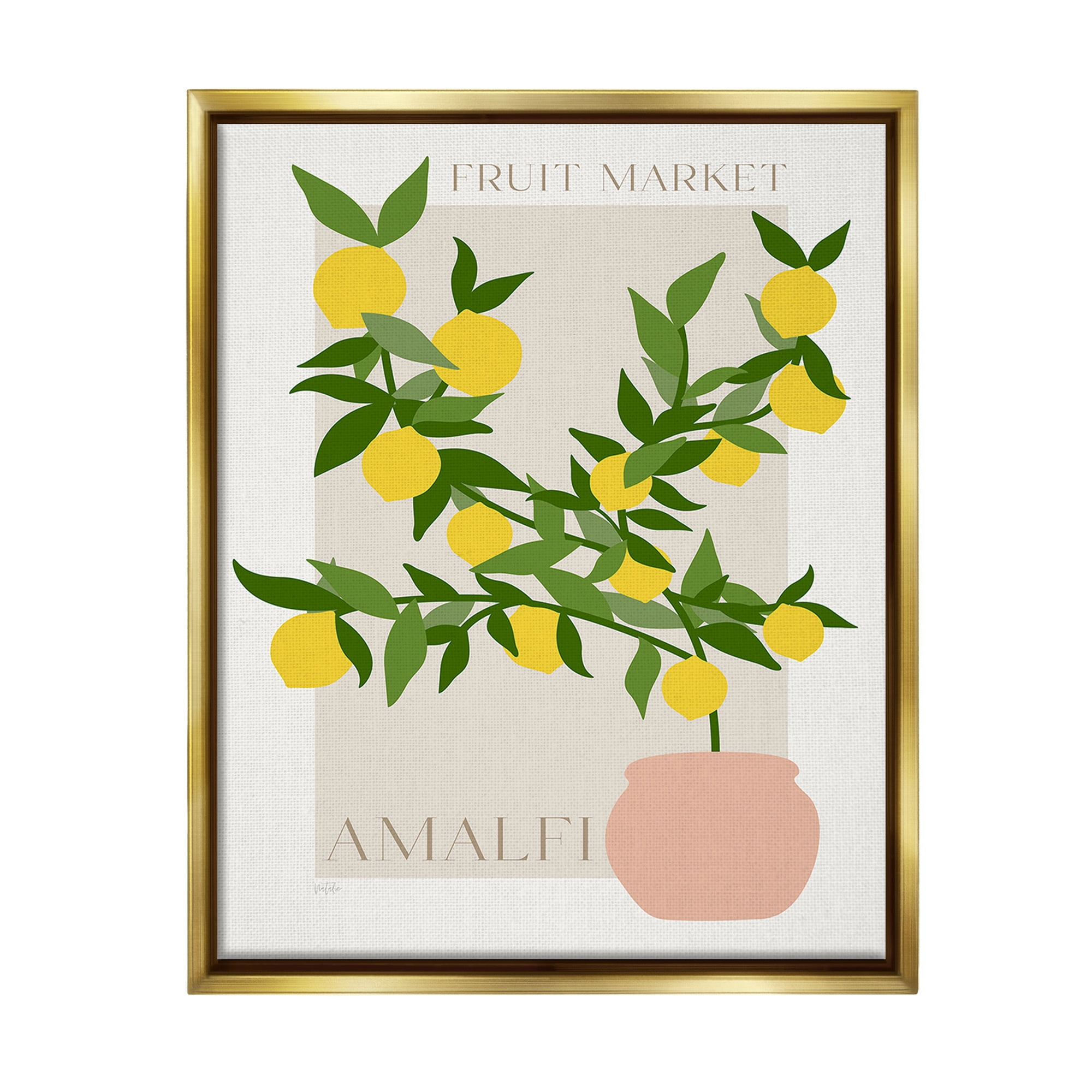 Stupell Industries Minimal Lemon Branch Food & Beverage Painting Gold Floater Framed Canvas Art Print Wall Art, 17 x 21