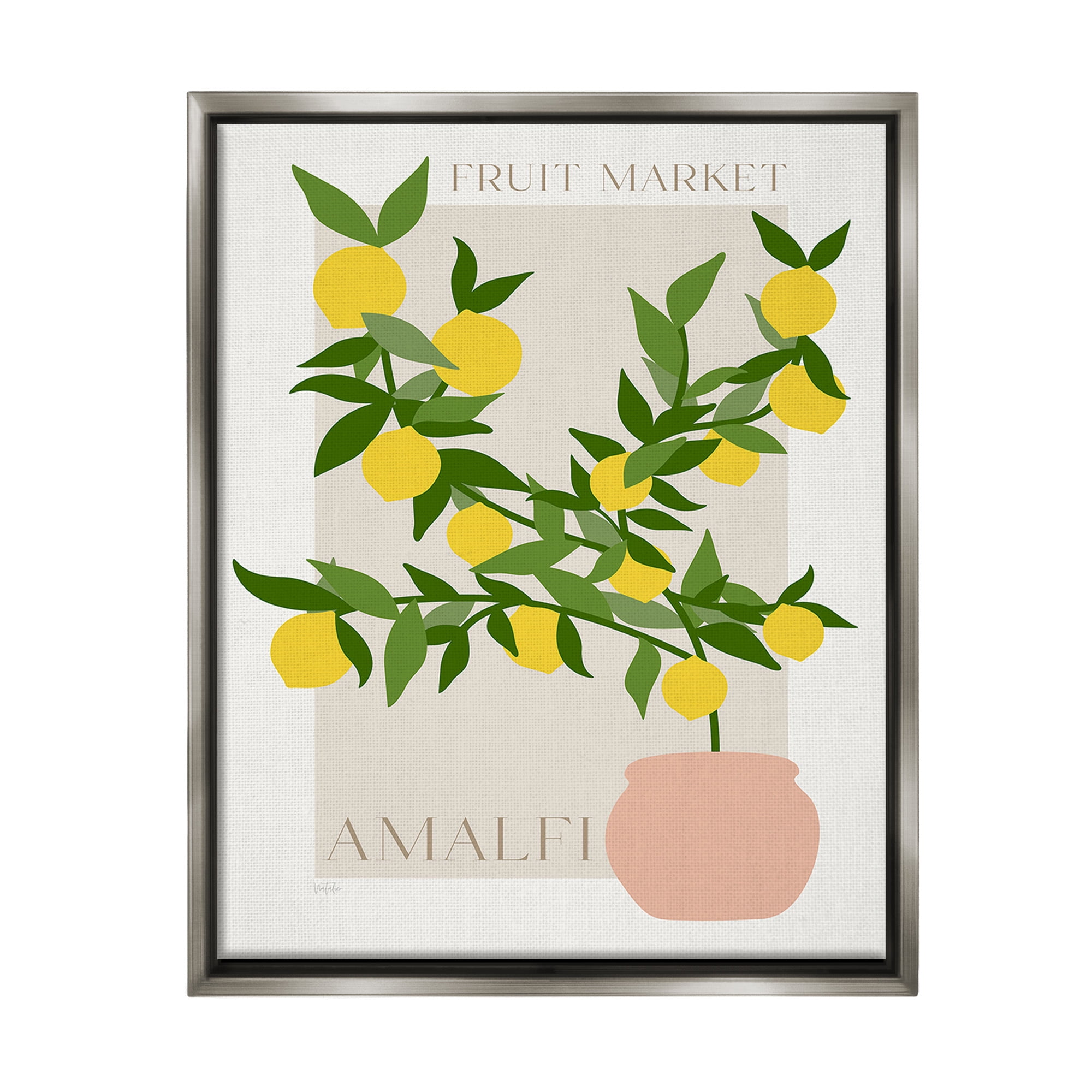 Stupell Industries Minimal Lemon Branch Food & Beverage Painting Gray Floater Framed Canvas Art Print Wall Art, 17 x 21