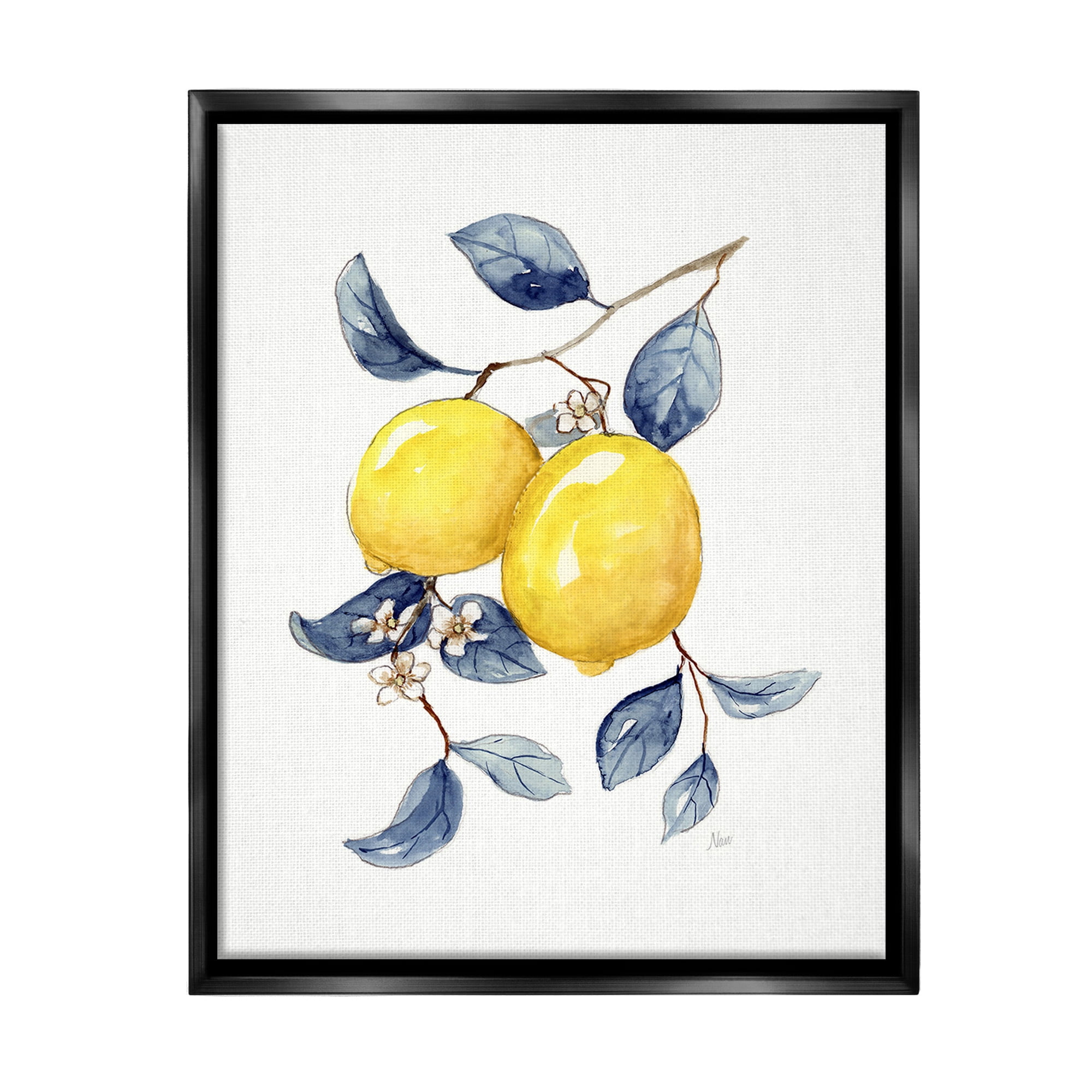 Stupell Industries Minimal Lemon Fruits Food & Beverage Painting Black Floater Framed Canvas Art Print Wall Art, 25 x 31