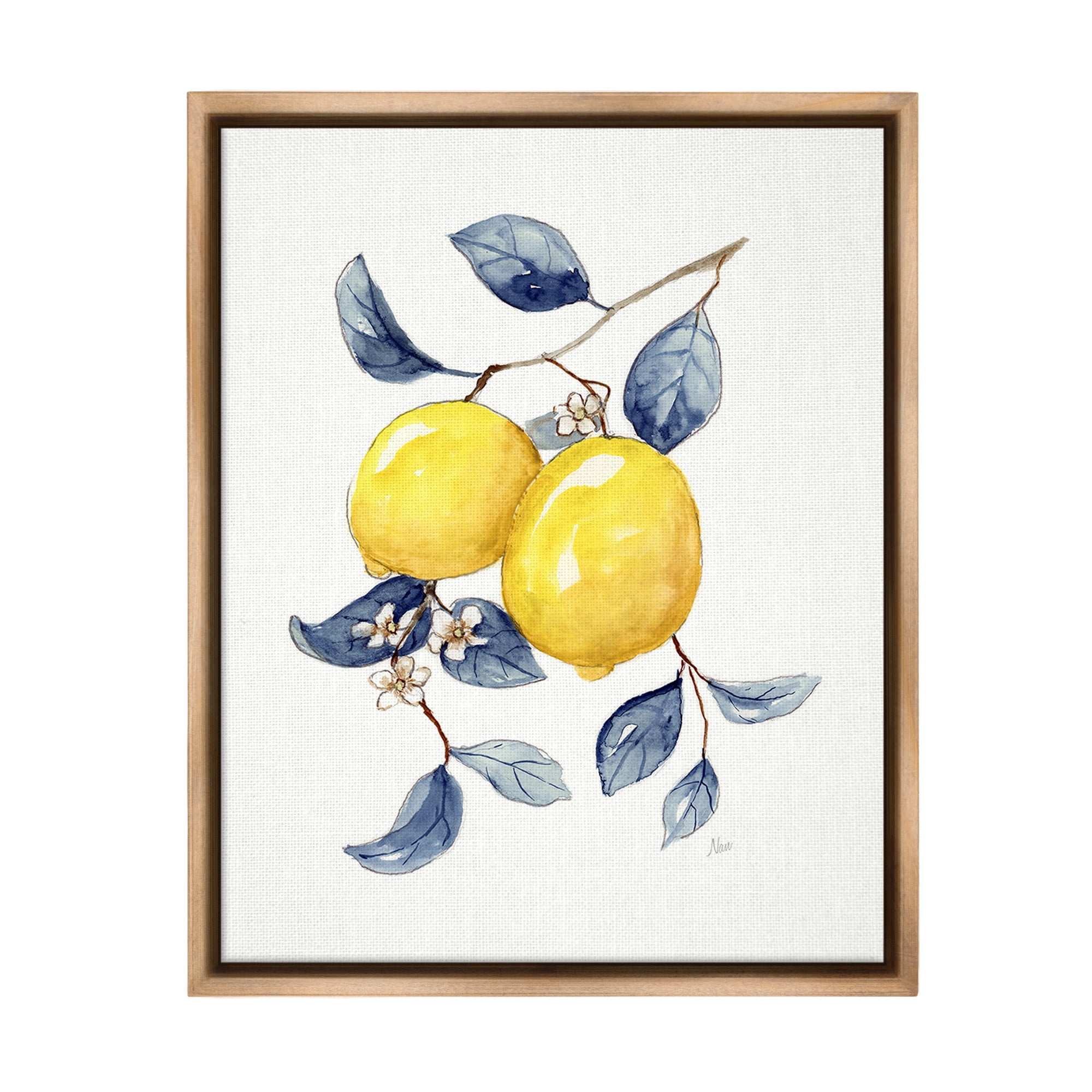 Stupell Industries Minimal Lemon Fruits Food & Beverage Painting Brown Floater Framed Canvas Art Print Wall Art, 17 x 21