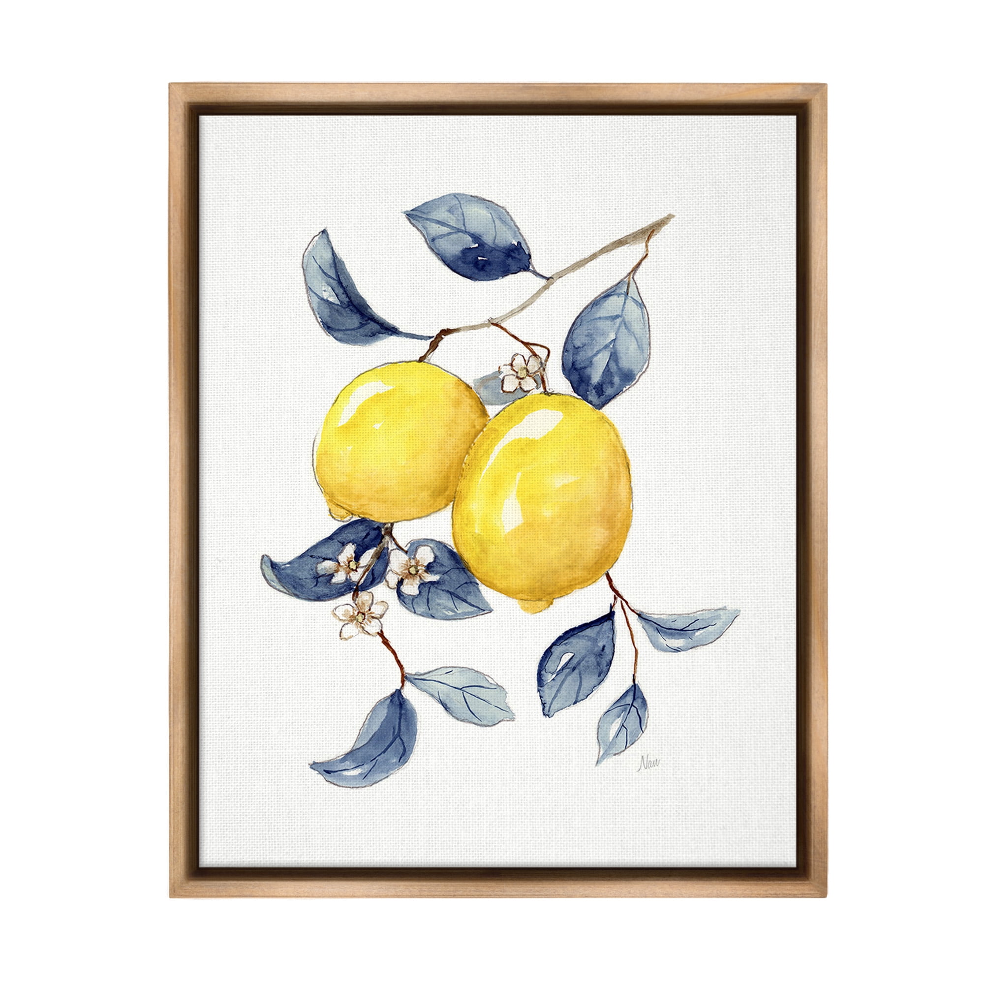 Stupell Industries Minimal Lemon Fruits Food & Beverage Painting Brown Floater Framed Canvas Art Print Wall Art, 25 x 31