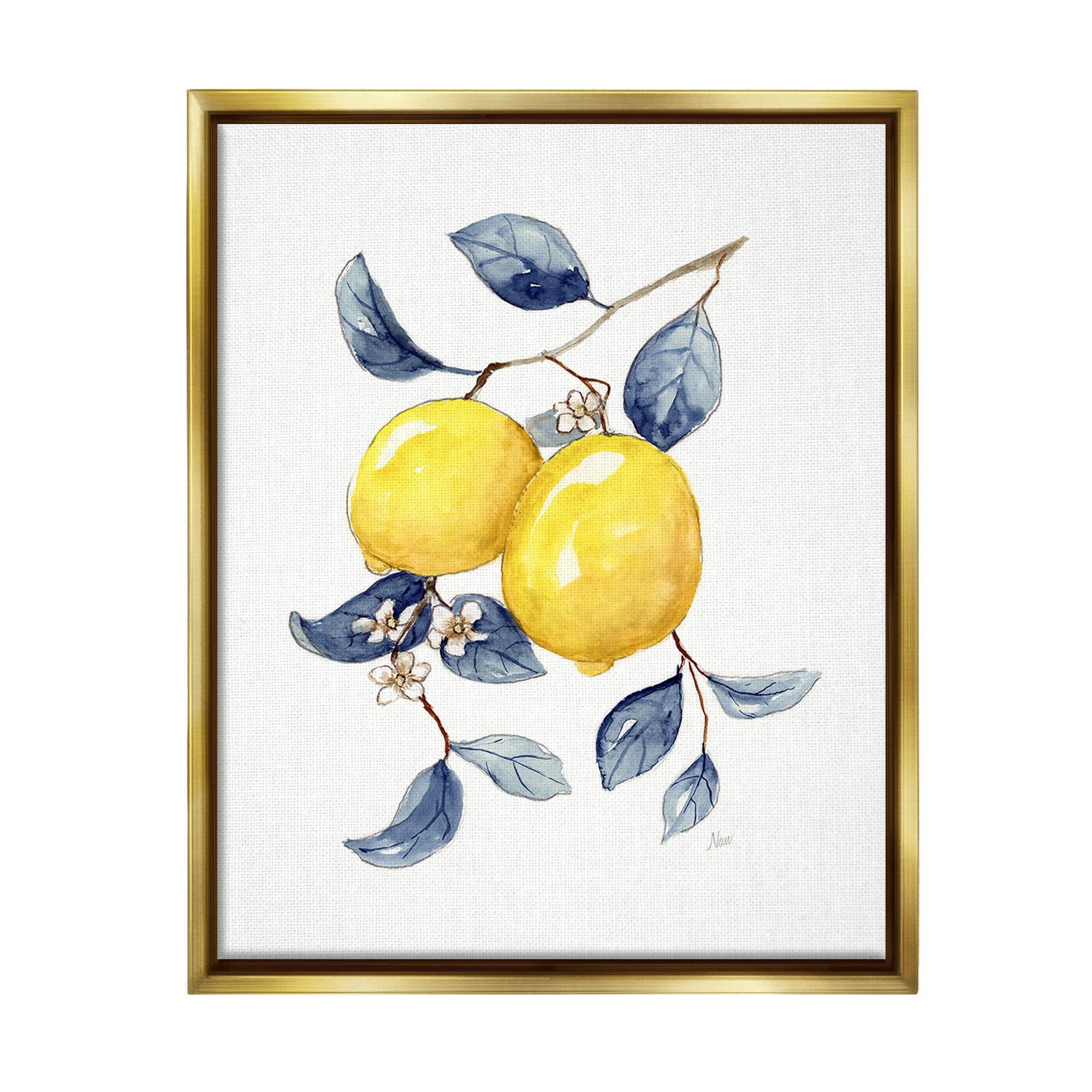 Stupell Industries Minimal Lemon Fruits Food & Beverage Painting Gold Floater Framed Canvas Art Print Wall Art, 25 x 31