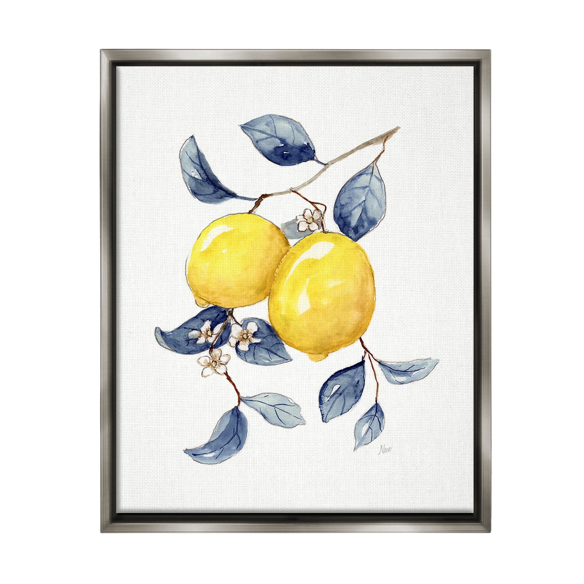 Stupell Industries Minimal Lemon Fruits Food & Beverage Painting Gray Floater Framed Canvas Art Print Wall Art, 17 x 21