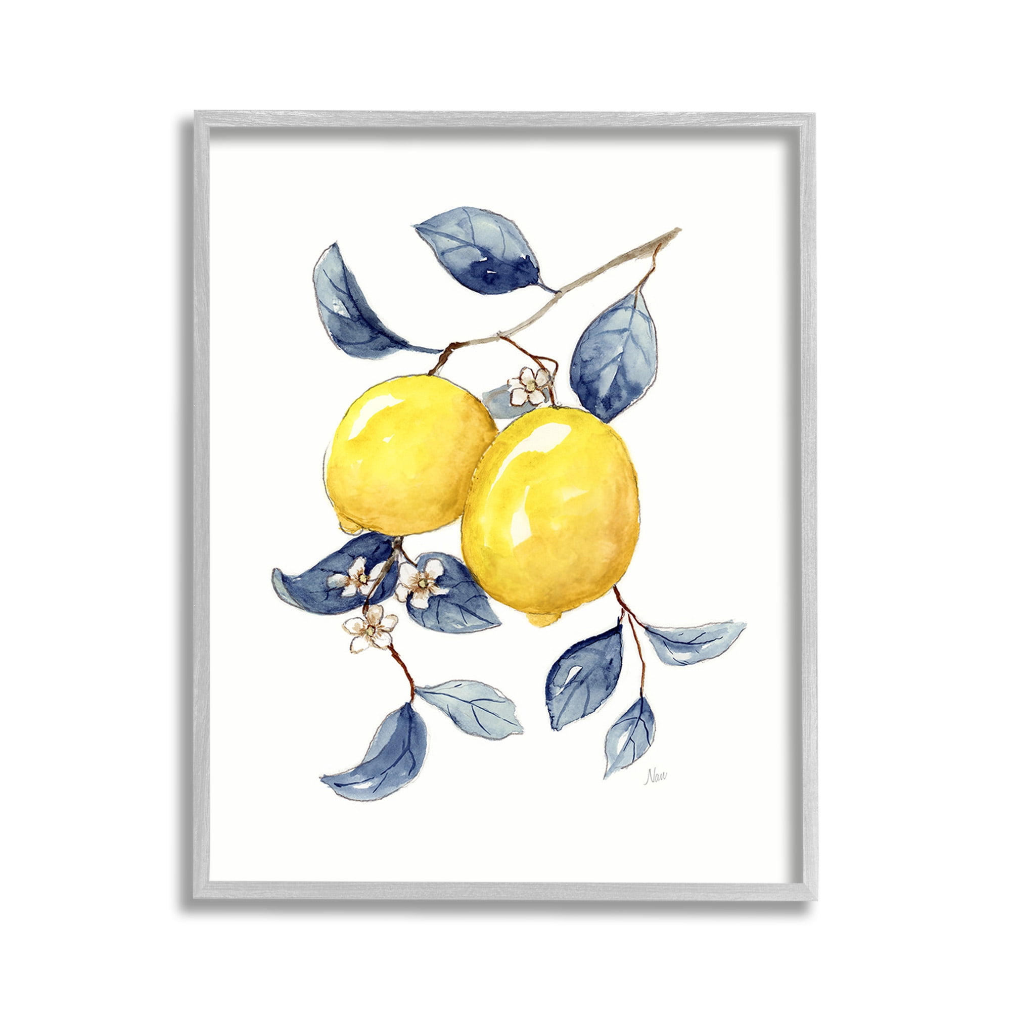 Stupell Industries Minimal Lemon Fruits Food & Beverage Painting Gray Framed Art Print Wall Art, 11 x 14