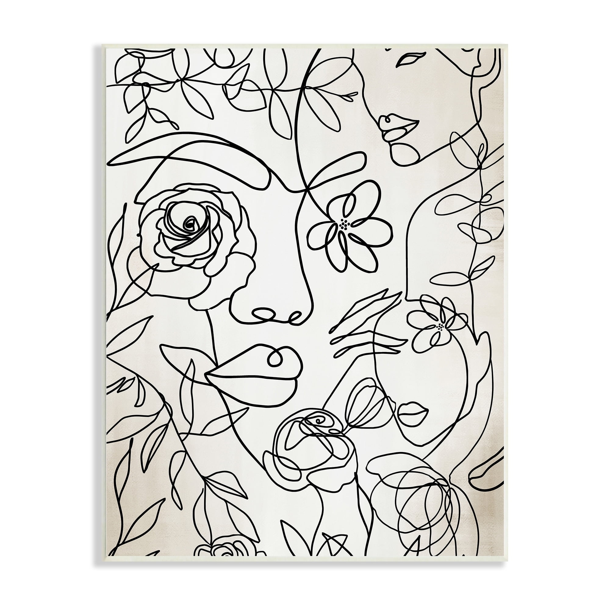 Stupell Industries Minimal Line Drawing Floral Blossoms Botanical People Faces Wood Wall Art, 10 x 15, Design by Jadei Graphics