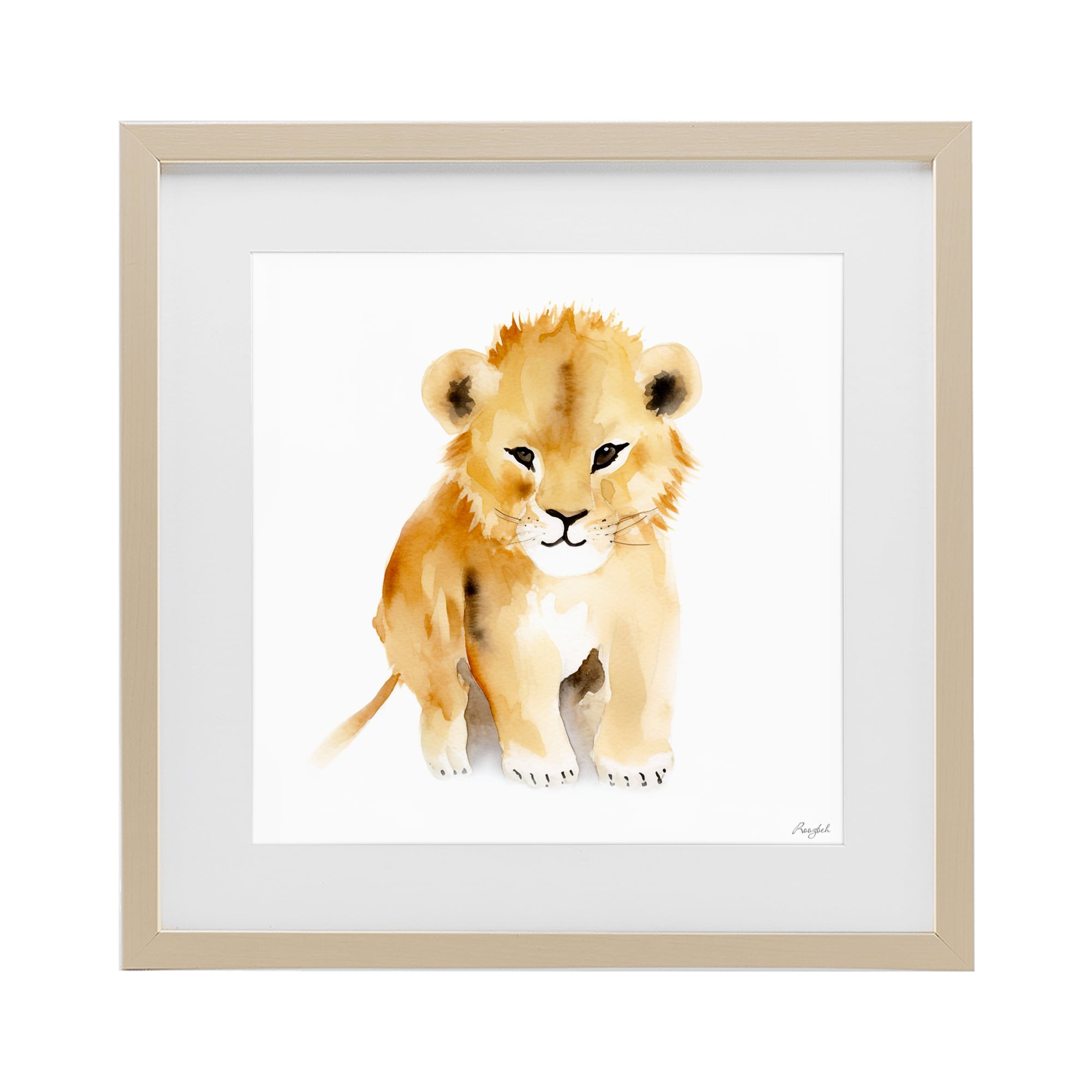 Stupell Industries Minimal Lion Cub Birch Framed Print Under Glass, design by Roozbeh