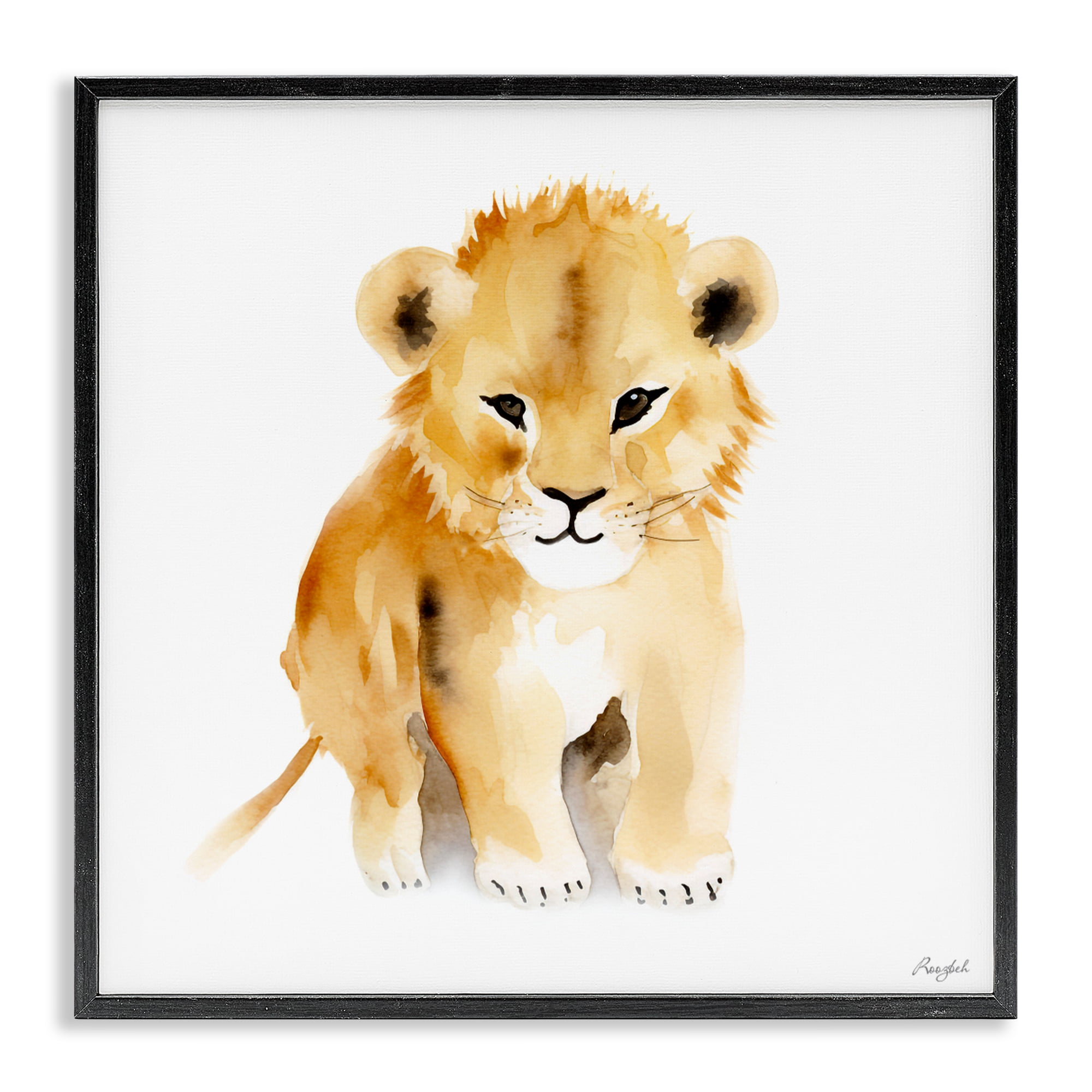 Stupell Industries Minimal Lion Cub Black Framed Giclee Art, design by Roozbeh
