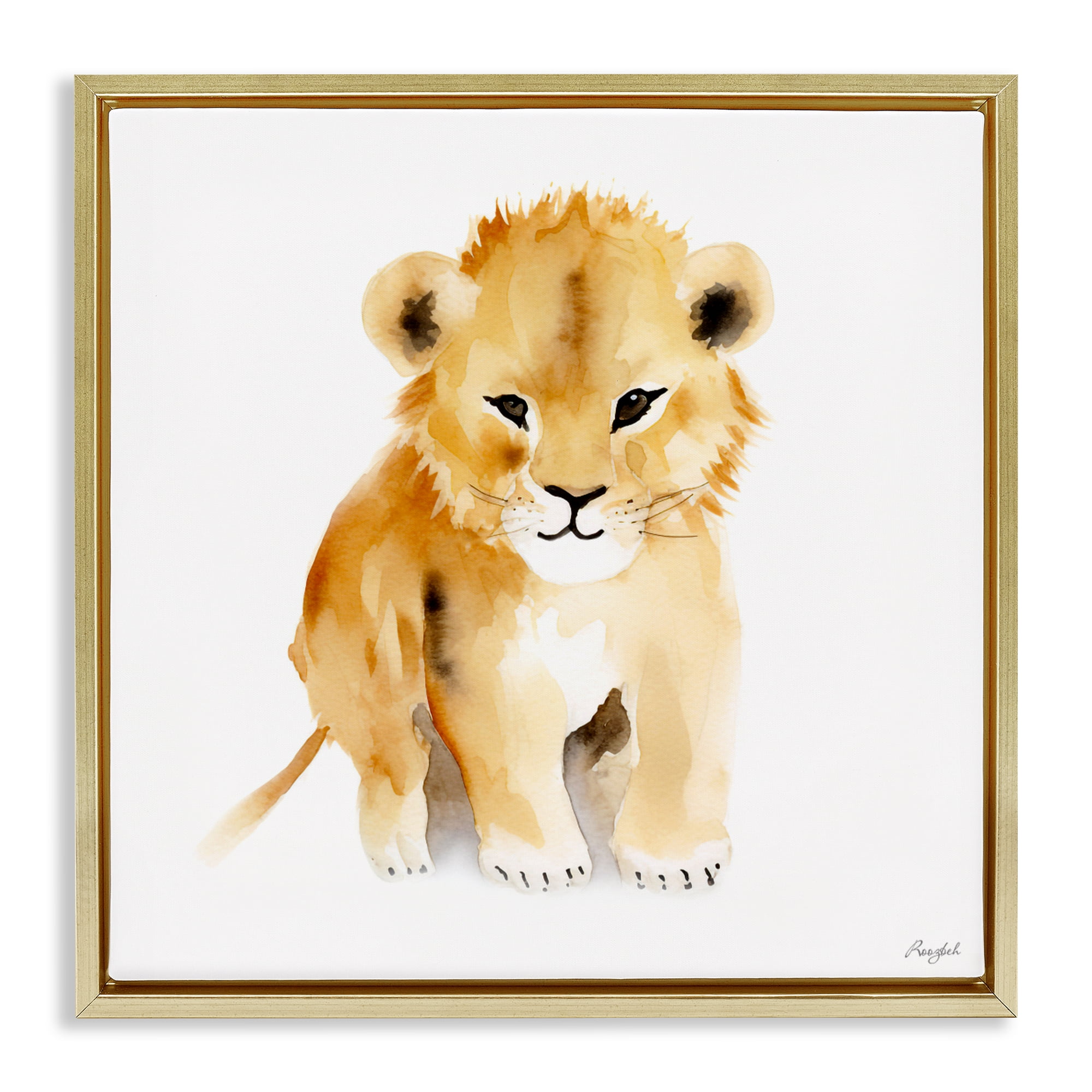 Stupell Industries Minimal Lion Cub Gold Framed Floater Canvas Wall Art, design by Roozbeh