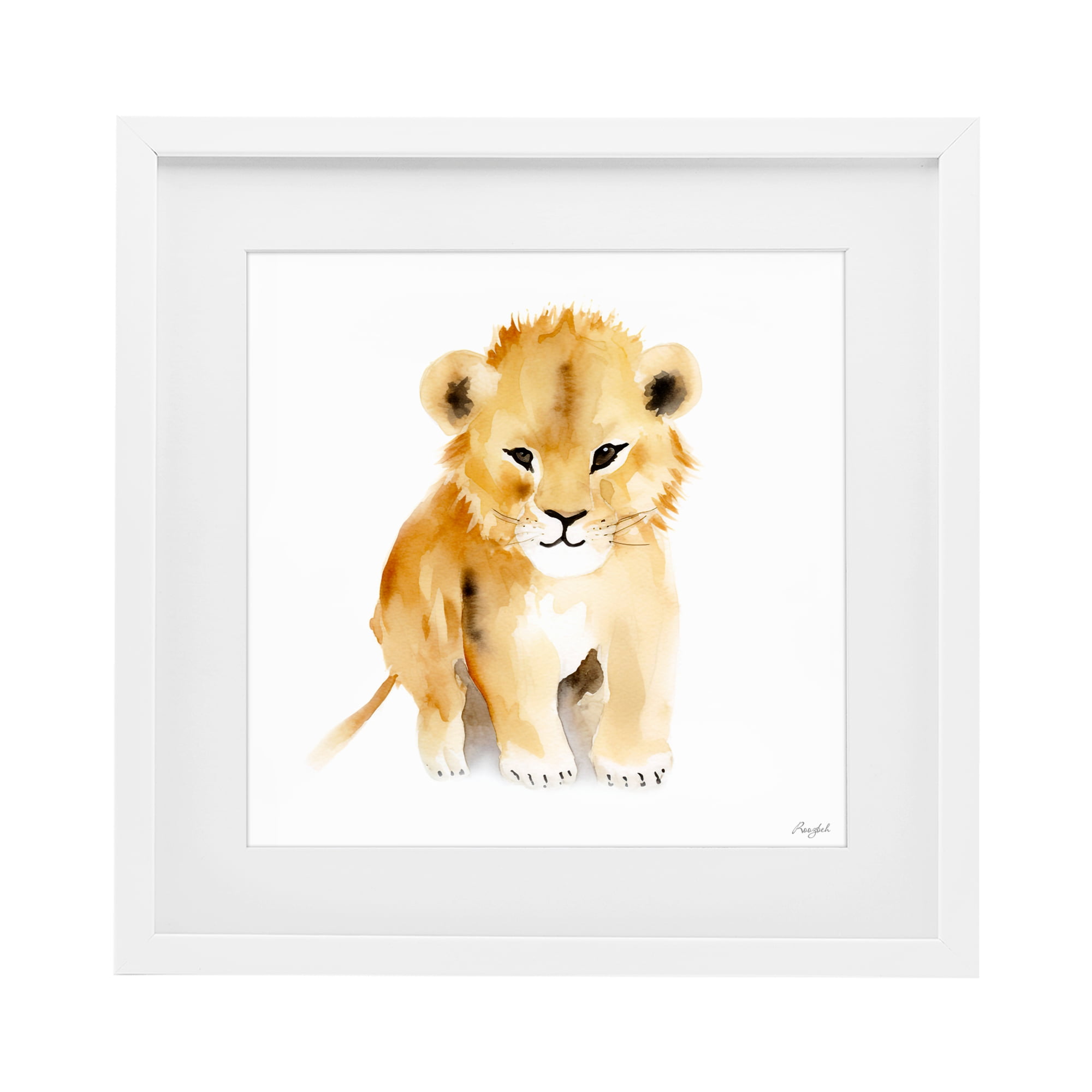 Stupell Industries Minimal Lion Cub White Framed Print Under Glass, design by Roozbeh