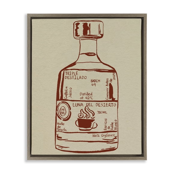 Stupell Industries Minimal Liquor Essence Brown Framed Floater Canvas Wall Art design by Melissa Wang, 31 x 25