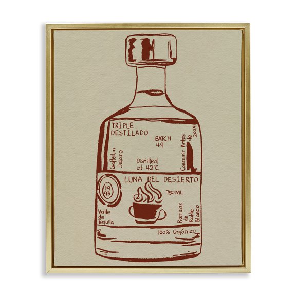 Stupell Industries Minimal Liquor Essence Gold Framed Floater Canvas Wall Art design by Melissa Wang, 21 x 17