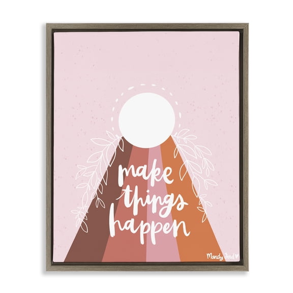 Stupell Industries Minimal Make Things Happen Quotes and Sayings Painting Brown Floater Framed Canvas Art Print Wall Art, 25 x 31
