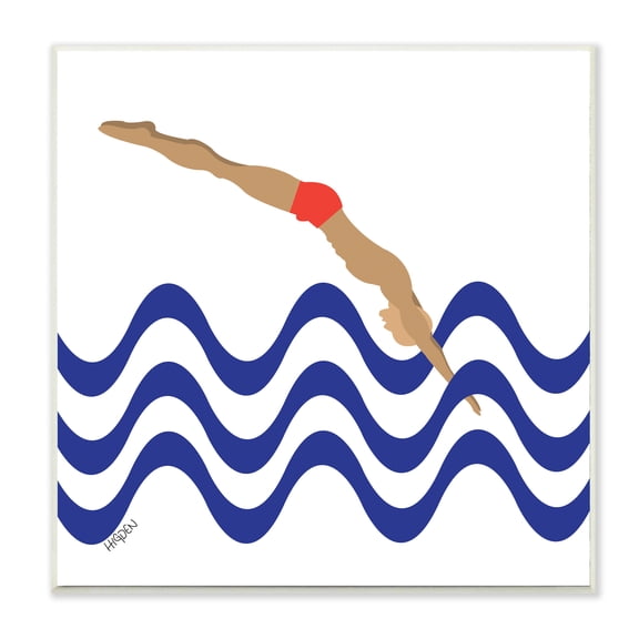 Stupell Industries Minimal Male Diver Abstract Blue Nautical Waves Wall Plaque by Mark Higden