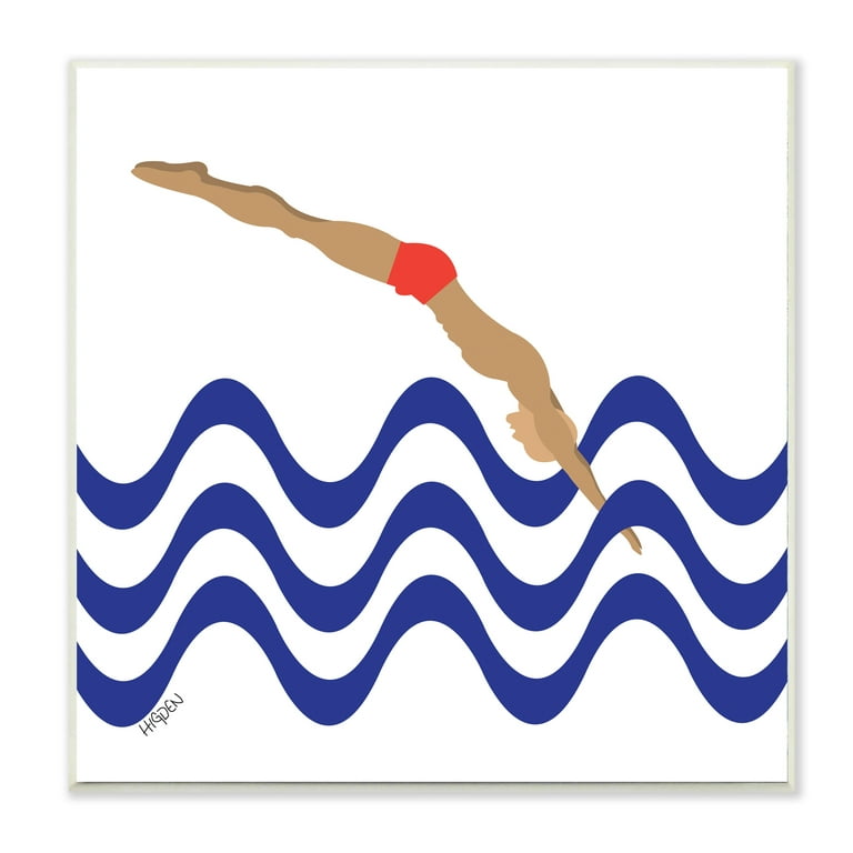 Stupell Industries Minimal Male Diver Abstract Blue Nautical Waves Wall  Plaque by Mark Higden