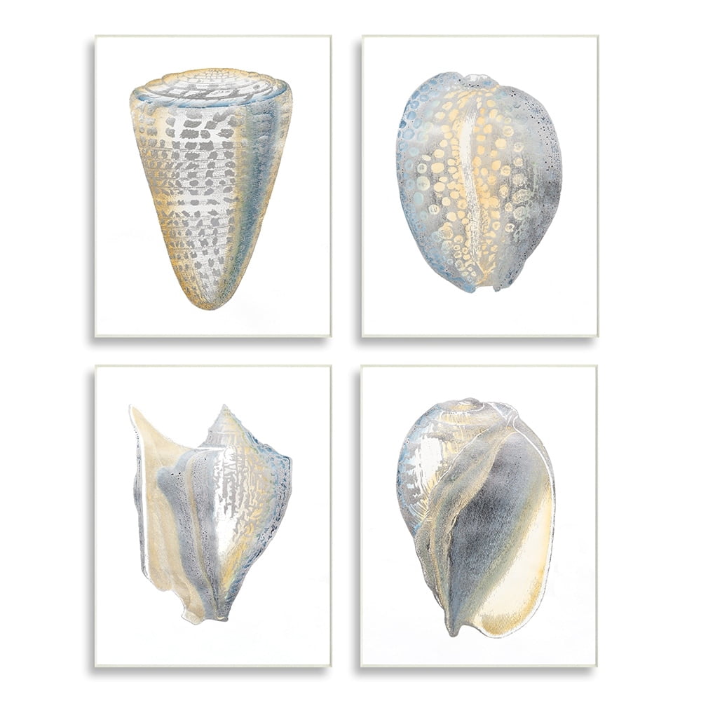 Stupell Industries Minimal Marine Shells Unique Blue Gold Pattern Wall Plaque by Vision Studio