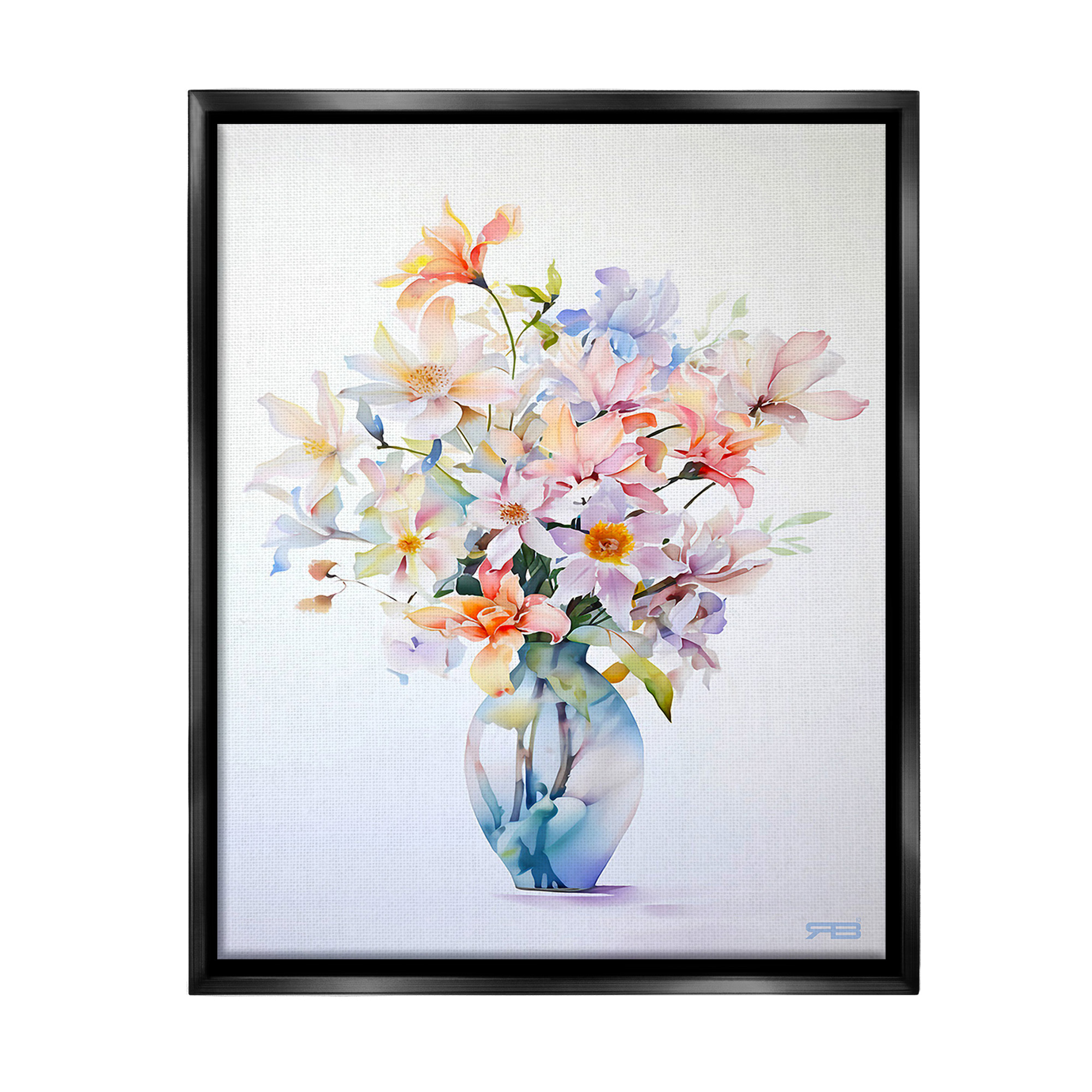 Stupell Industries Minimal Mixed Bouquet Botanical & Floral Painting Black Floater Framed Canvas Art Print Wall Art, 17 x 21