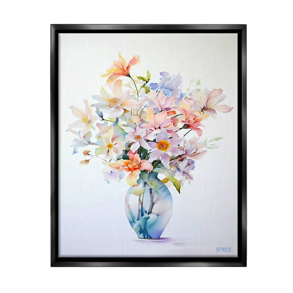 Stupell Industries Minimal Mixed Bouquet Botanical & Floral Painting Black Floater Framed Canvas Art Print Wall Art, 17 x 21