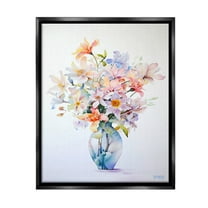 Stupell Industries Minimal Mixed Bouquet Botanical & Floral Painting Black Floater Framed Canvas Art Print Wall Art, 17 x 21