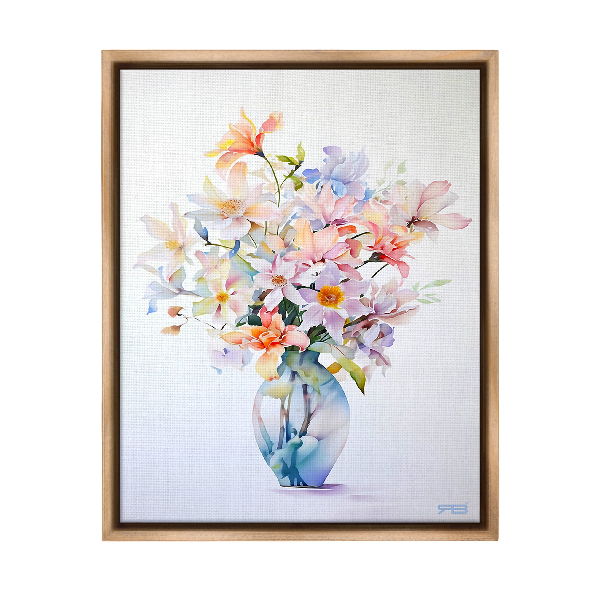 Stupell Industries Minimal Mixed Bouquet Botanical & Floral Painting Brown Floater Framed Canvas Art Print Wall Art, 17 x 21